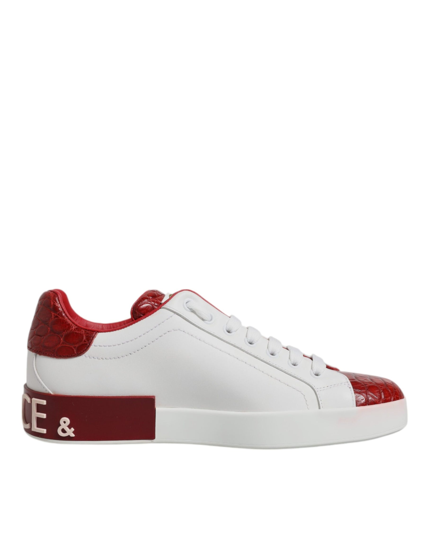 Dolce & Gabbana White Red Leather Portofino Men Sneaker Shoes | Regal Royce