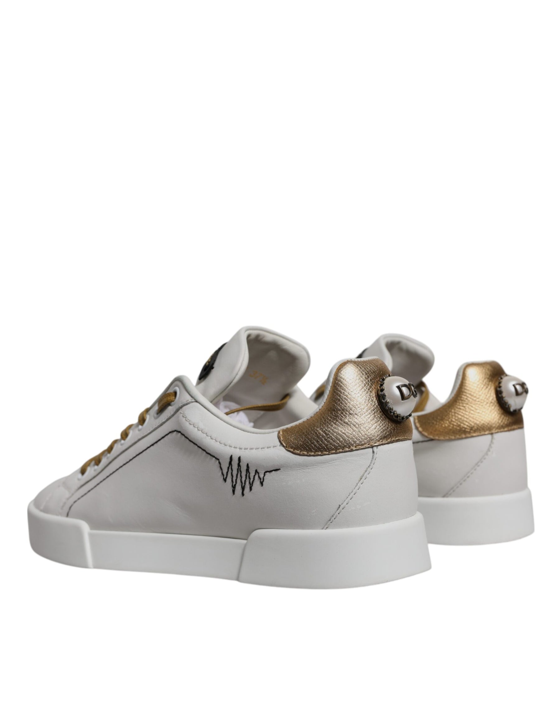 Dolce & Gabbana White Gold Leather Low Top Sneakers Shoes | Regal Royce