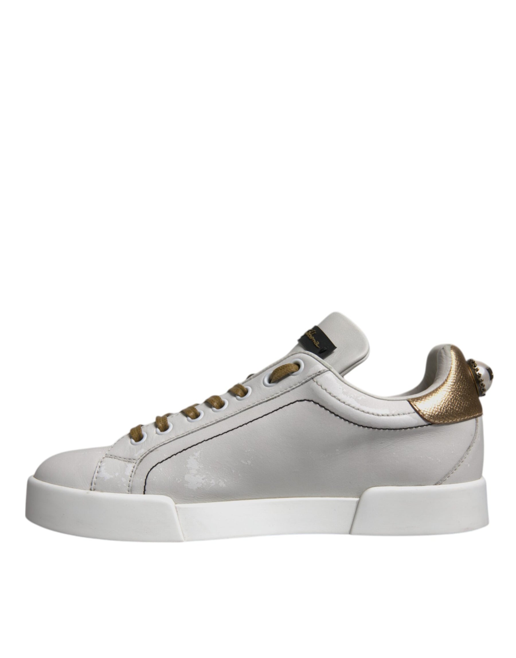 Dolce & Gabbana White Gold Leather Low Top Sneakers Shoes | Regal Royce