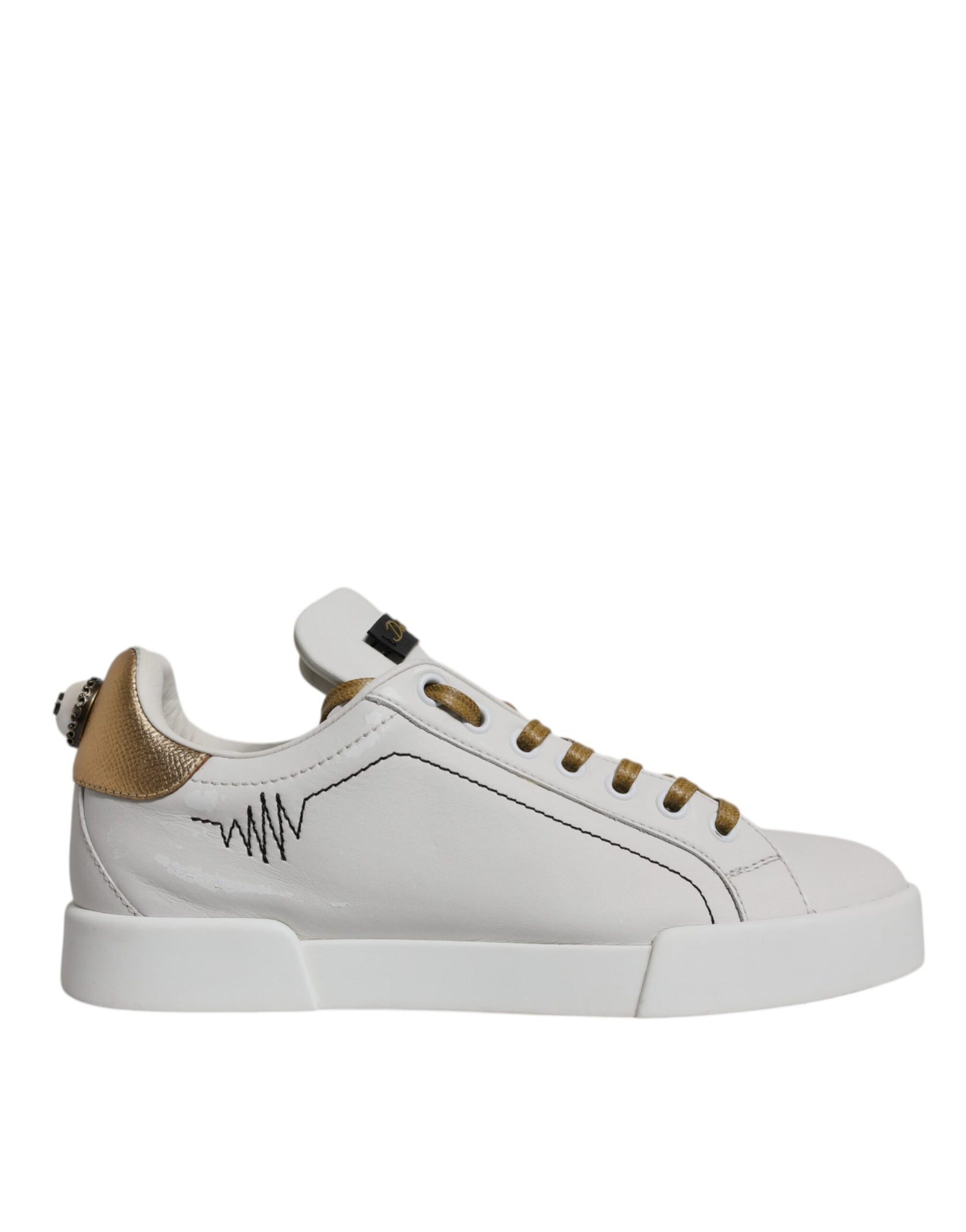 Dolce & Gabbana White Gold Leather Low Top Sneakers Shoes | Regal Royce