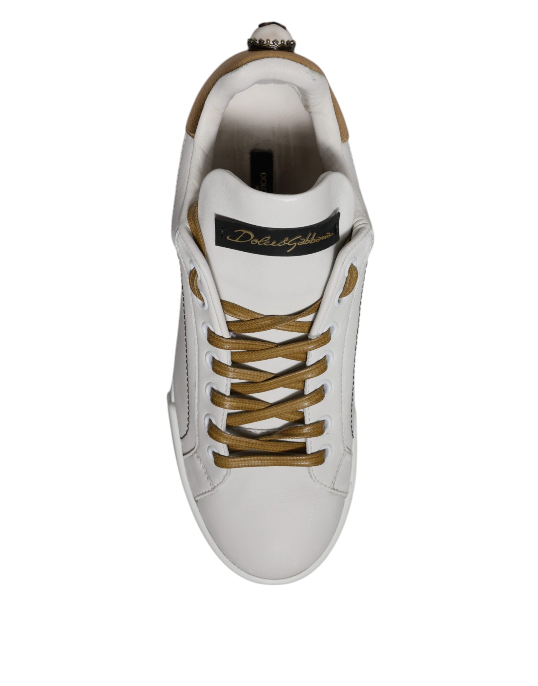 Dolce & Gabbana White Gold Leather Low Top Sneakers Shoes | Regal Royce