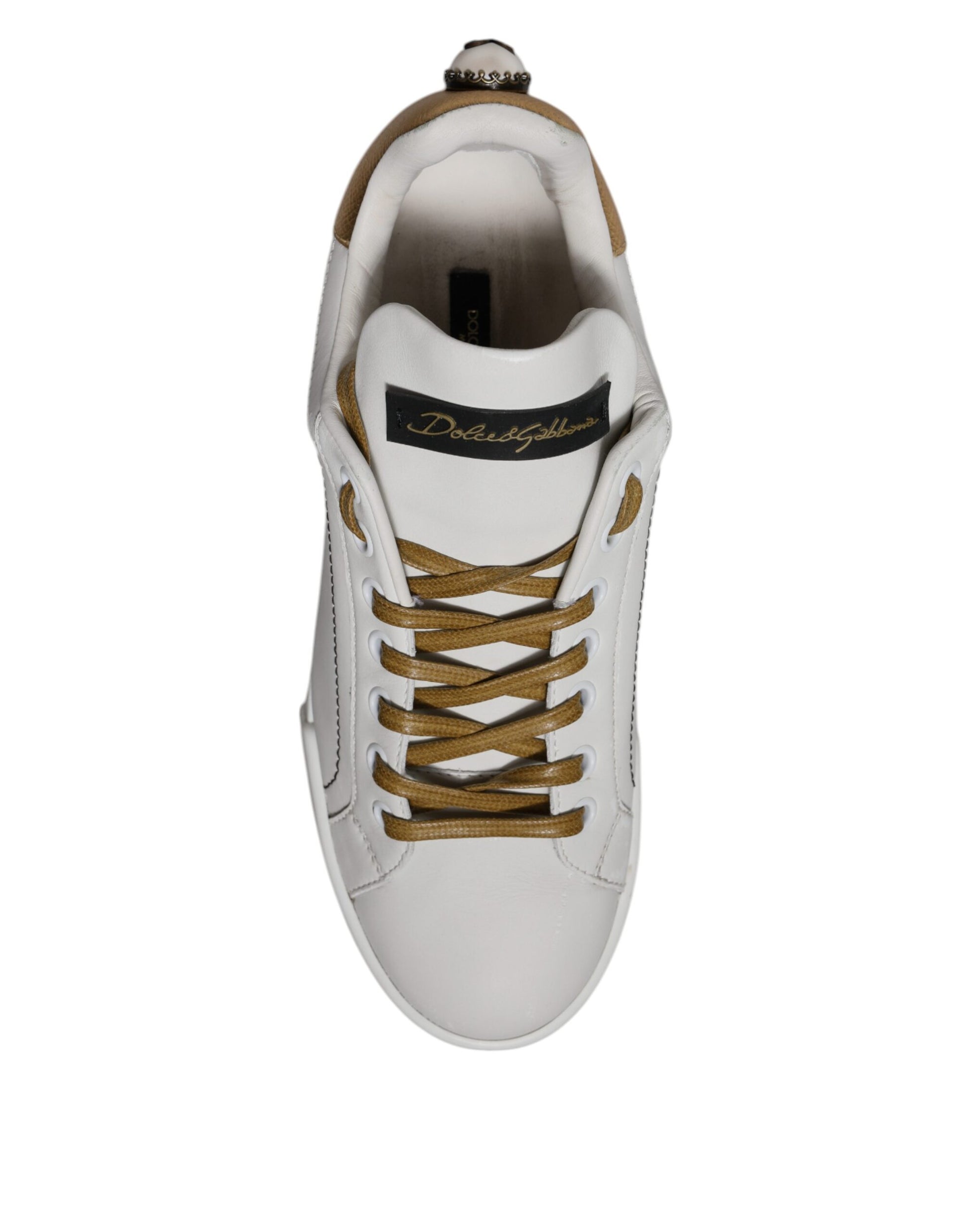 Dolce & Gabbana White Gold Leather Low Top Sneakers Shoes