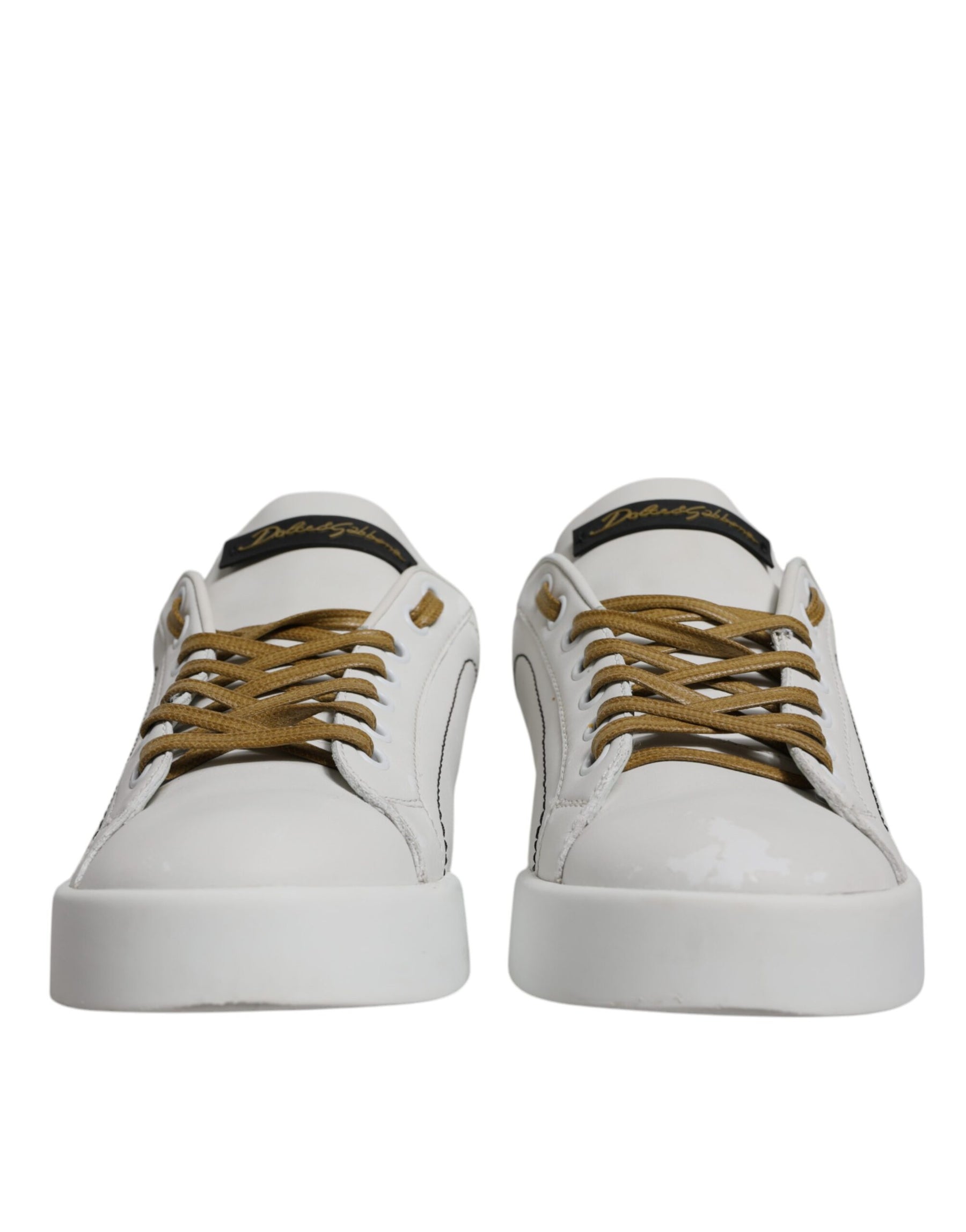Dolce & Gabbana White Gold Leather Low Top Sneakers Shoes | Regal Royce