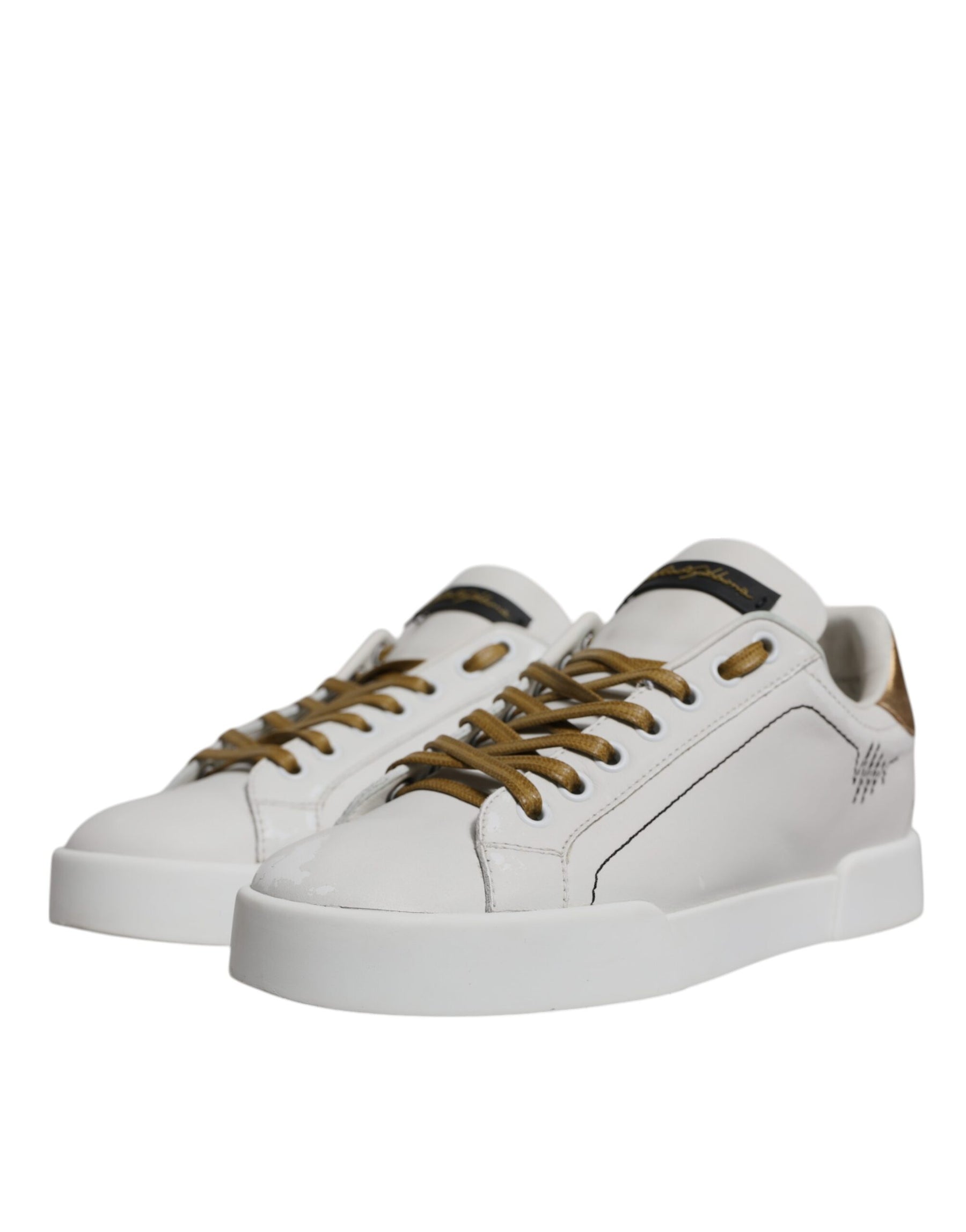 Dolce & Gabbana White Gold Leather Low Top Sneakers Shoes | Regal Royce