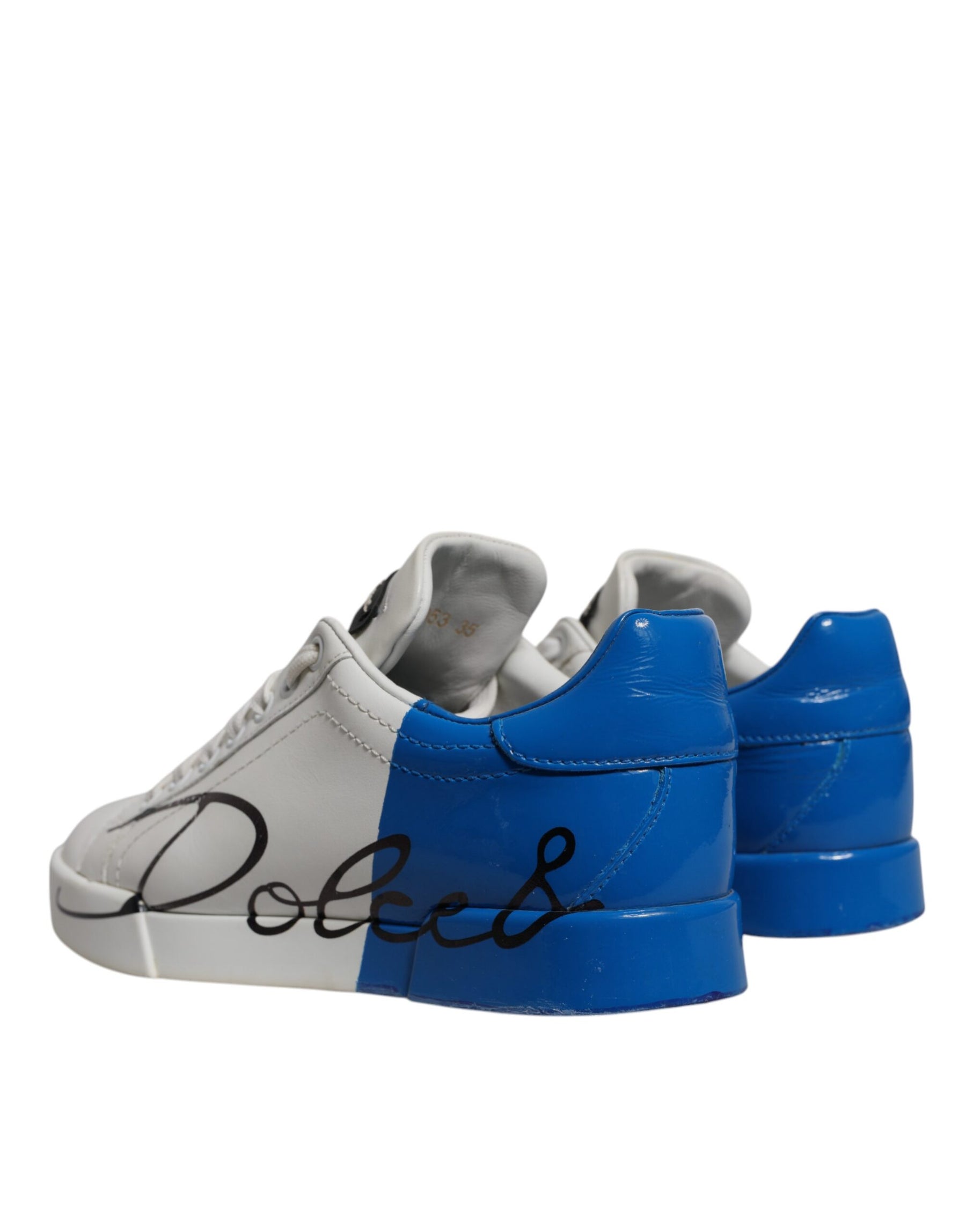Dolce & Gabbana White Blue Logo Portofino Sneakers Shoes | Regal Royce
