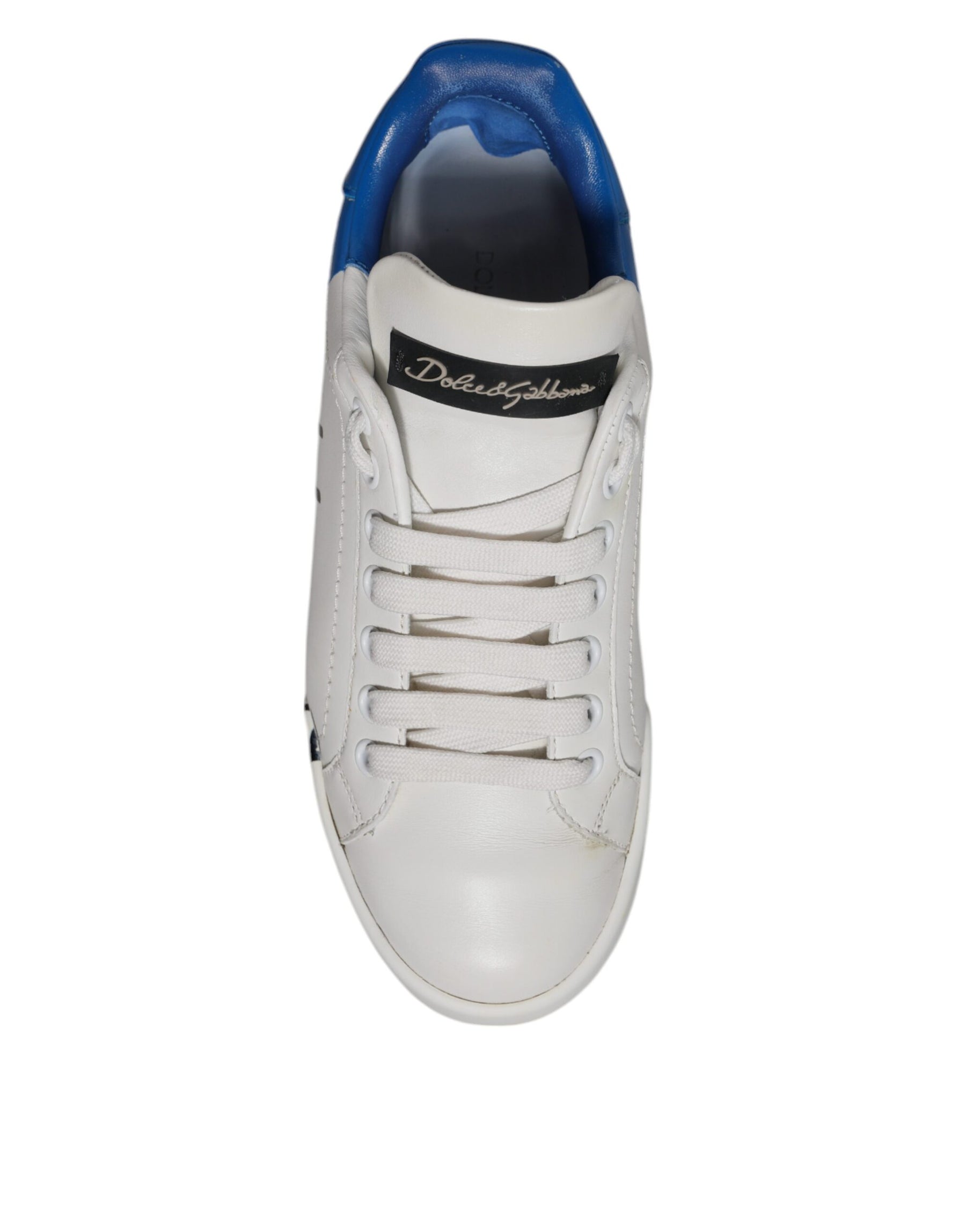 Dolce & Gabbana White Blue Logo Portofino Sneakers Shoes | Regal Royce