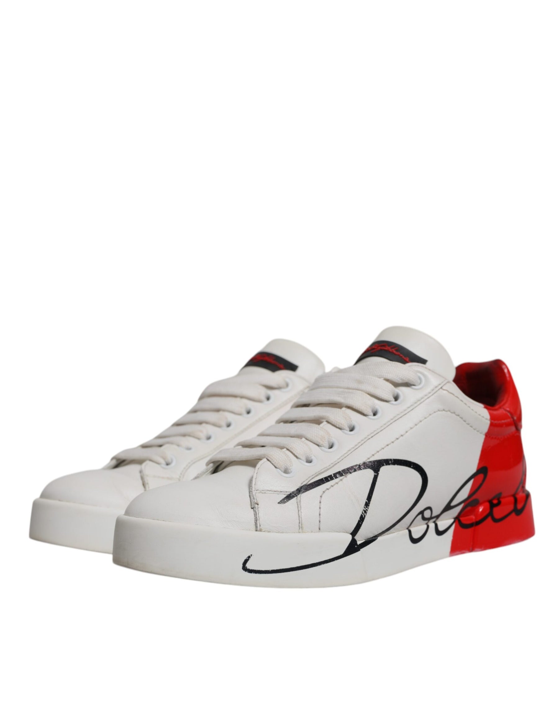 Dolce & Gabbana White Red Logo Portofino Sneakers Shoes | Regal Royce