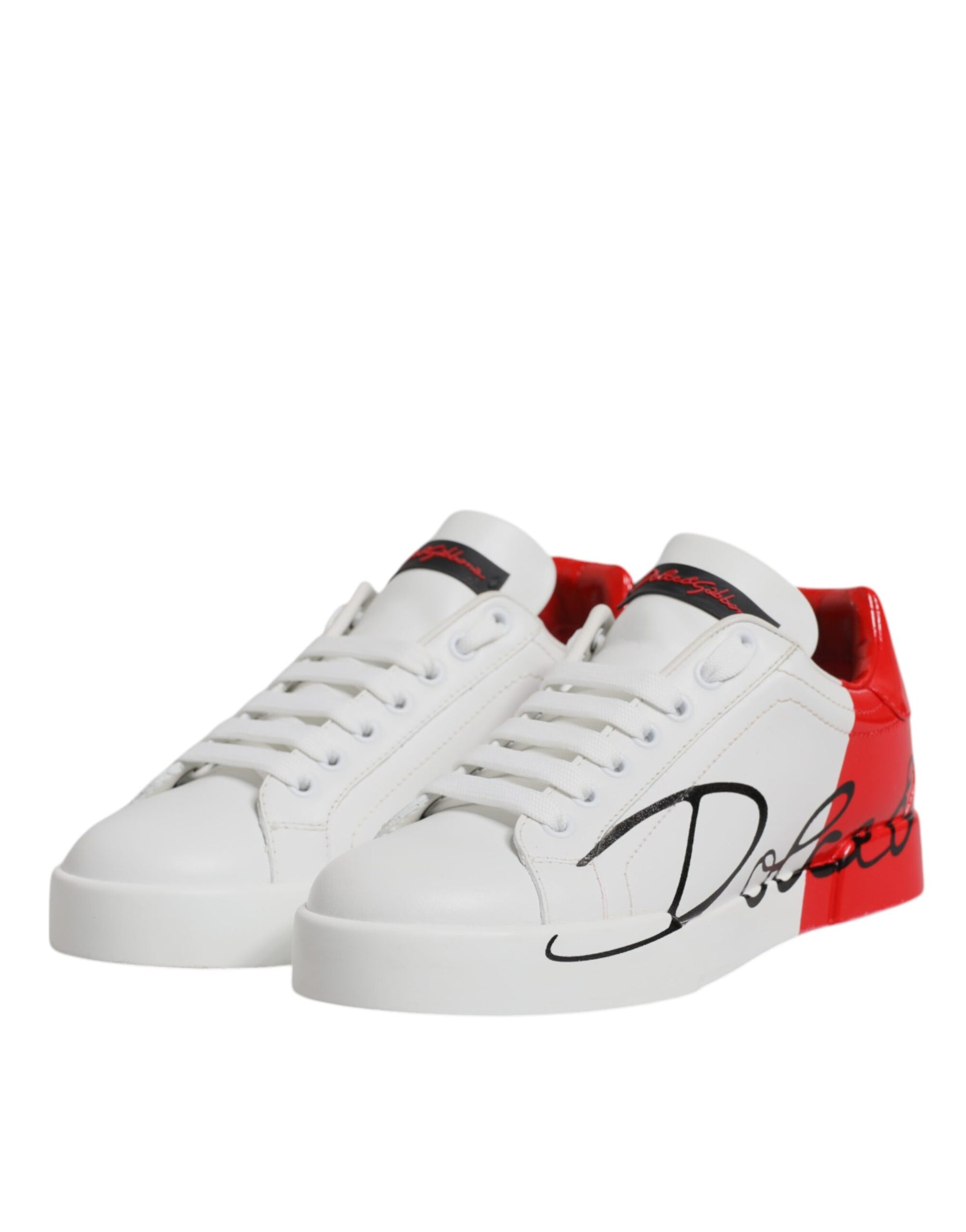 Dolce & Gabbana White Red Logo Portofino Sneakers Shoes | Regal Royce