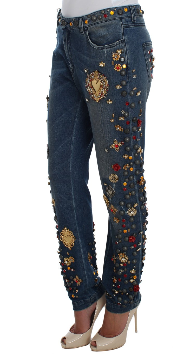 Dolce & Gabbana Crystal Roses Heart Embellished Jeans | Regal Royce