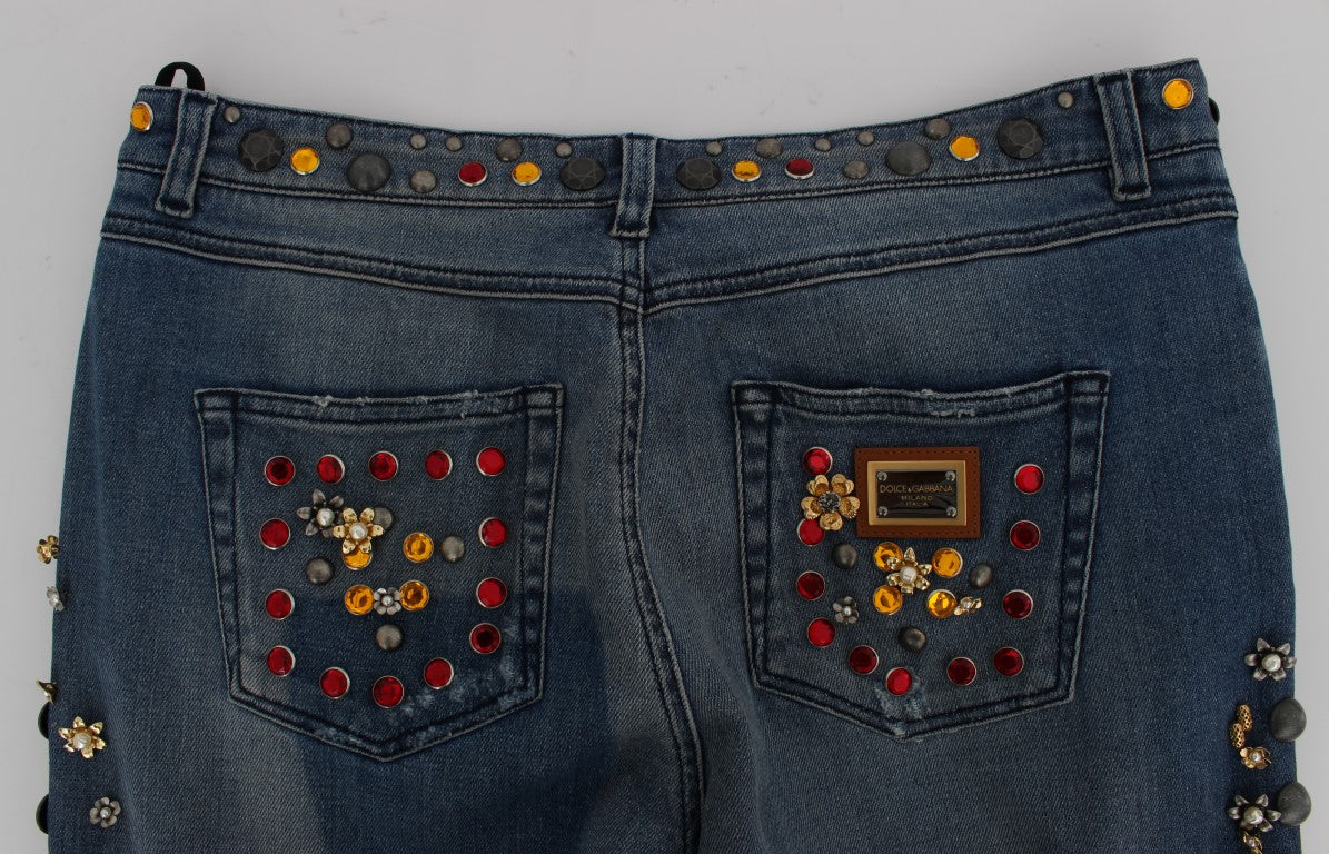 Dolce & Gabbana Crystal Roses Heart Embellished Jeans | Regal Royce