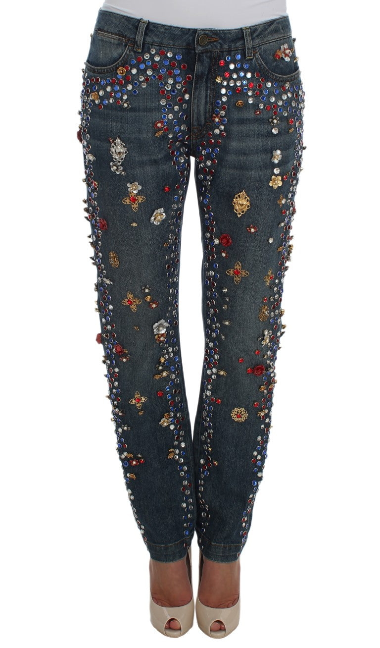 Dolce & Gabbana Crystal Roses Heart Embellished Jeans | Regal Royce
