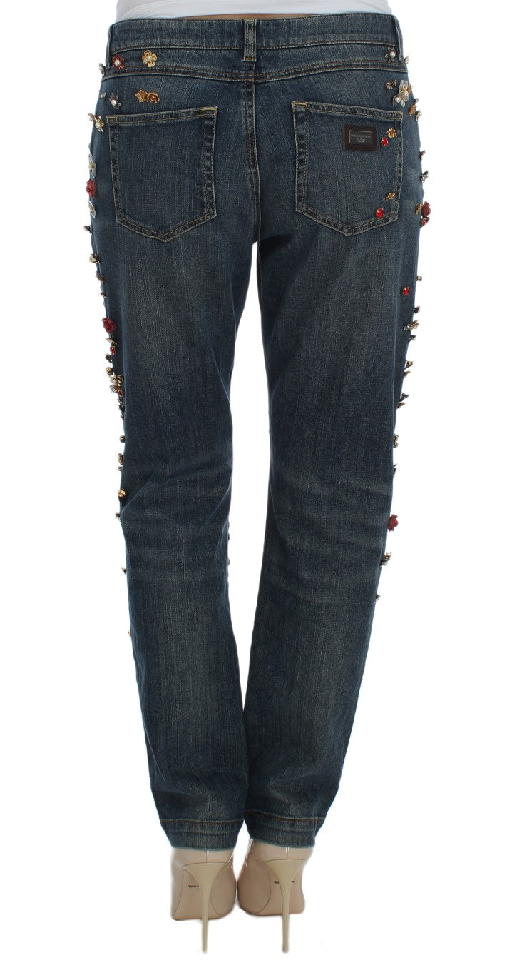 Dolce & Gabbana Crystal Roses Heart Embellished Jeans | Regal Royce
