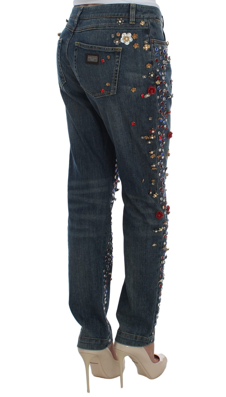 Dolce & Gabbana Crystal Roses Heart Embellished Jeans | Regal Royce