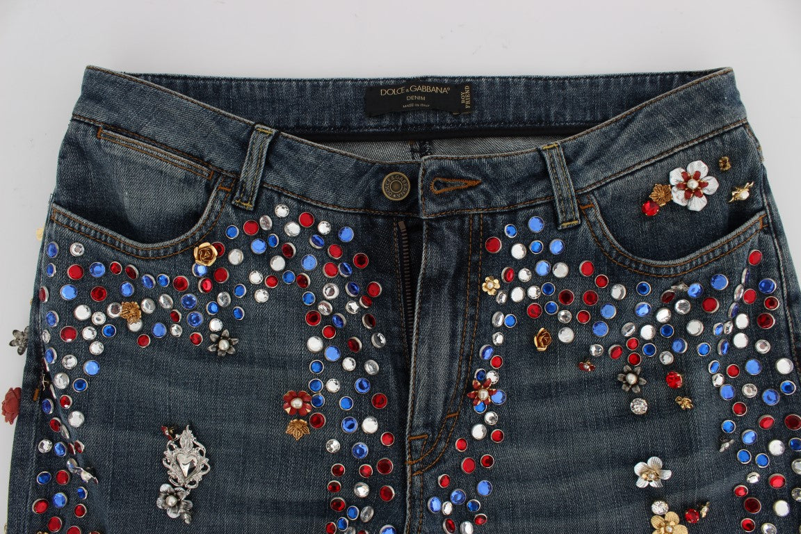 Dolce & Gabbana Crystal Roses Heart Embellished Jeans | Regal Royce