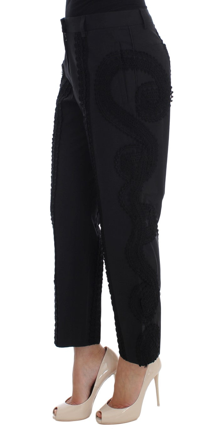 Dolce & Gabbana Black Cotton Stretch Torero Capris Pants | Regal Royce