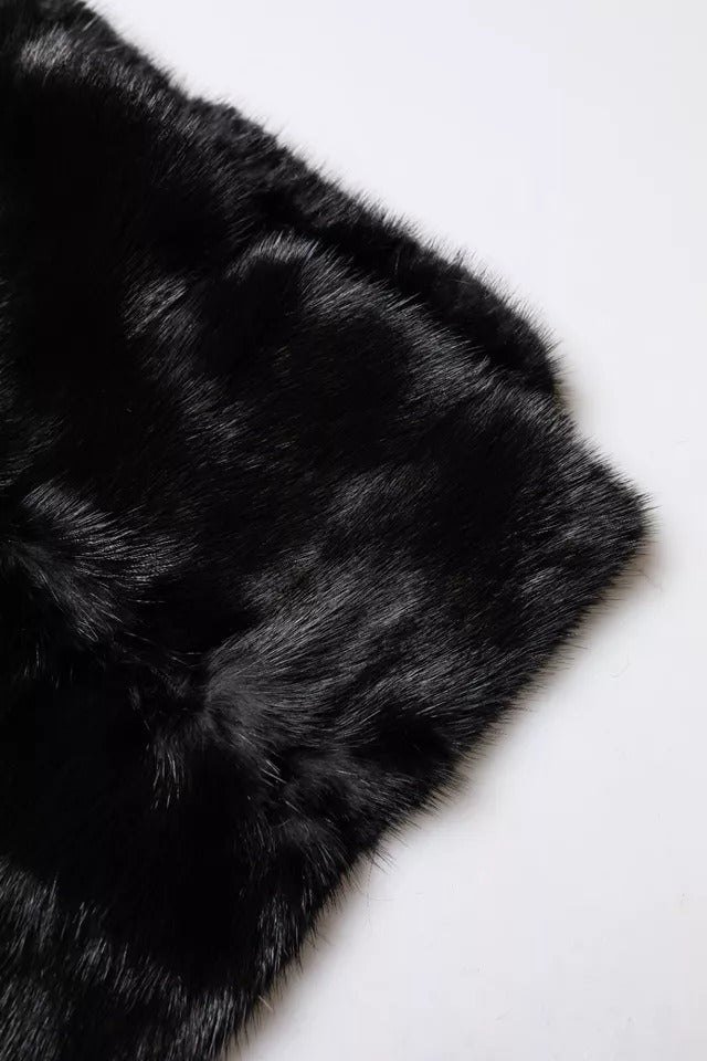 Dolce & Gabbana Black Fur Shawl Neck Wrap Cover Collar Scarf | Regal Royce