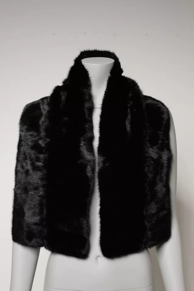 Dolce & Gabbana Black Fur Shawl Neck Wrap Cover Collar Scarf | Regal Royce