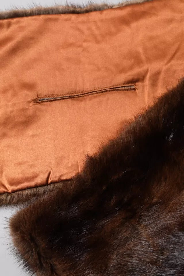 Dolce & Gabbana Black Brown Stripe Fur Shawl Wrap Scarf | Regal Royce