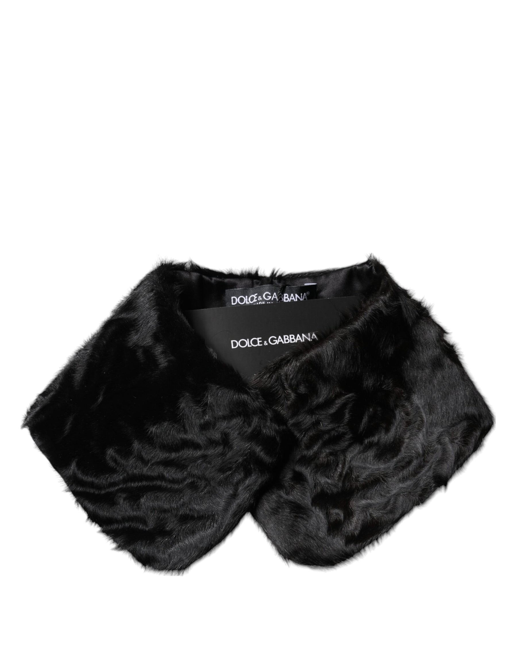 Dolce & Gabbana Black Lamb Fur Collar Women Neck Wrap Scarf | Regal Royce