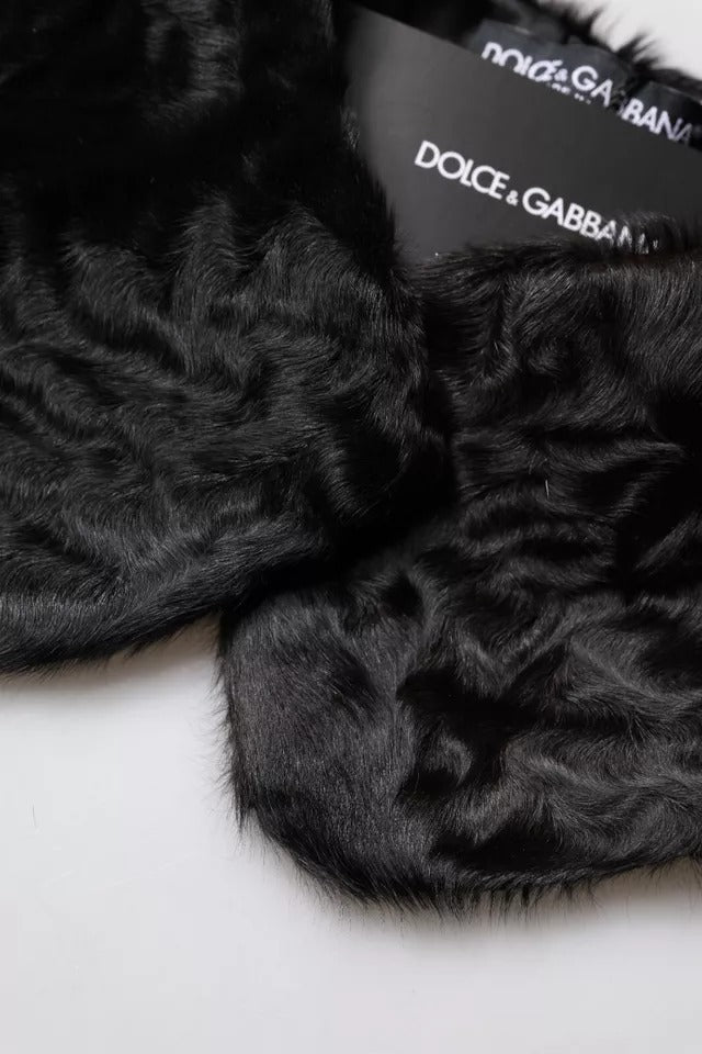 Dolce & Gabbana Black Lamb Fur Collar Women Neck Wrap Scarf | Regal Royce