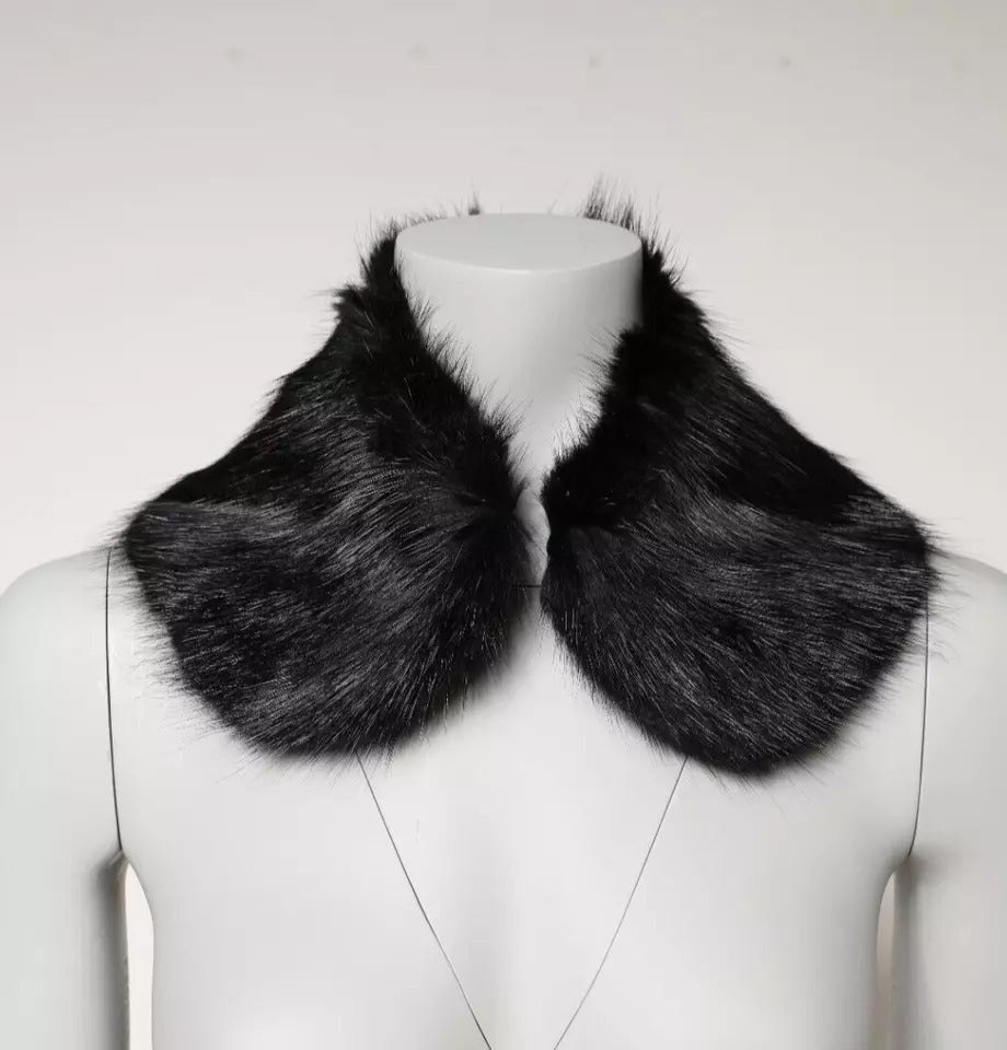 Dolce & Gabbana Black Fur Shawl Neck Wrap Cover Collar Scarf | Regal Royce