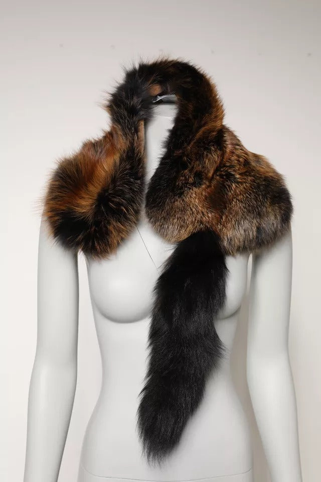 Dolce & Gabbana Brown Red Fox Fur Neck Warmer Winter Scarf | Regal Royce