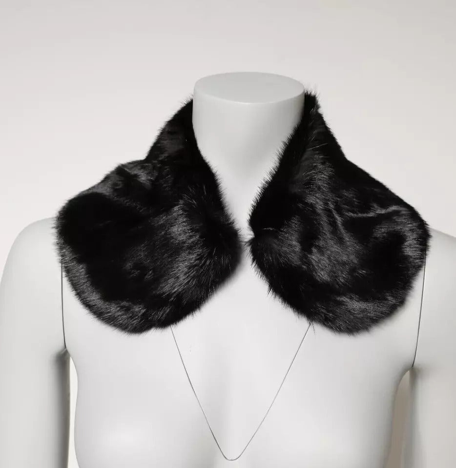 Dolce & Gabbana Black Fur Shawl Neck Wrap Cover Collar Scarf | Regal Royce