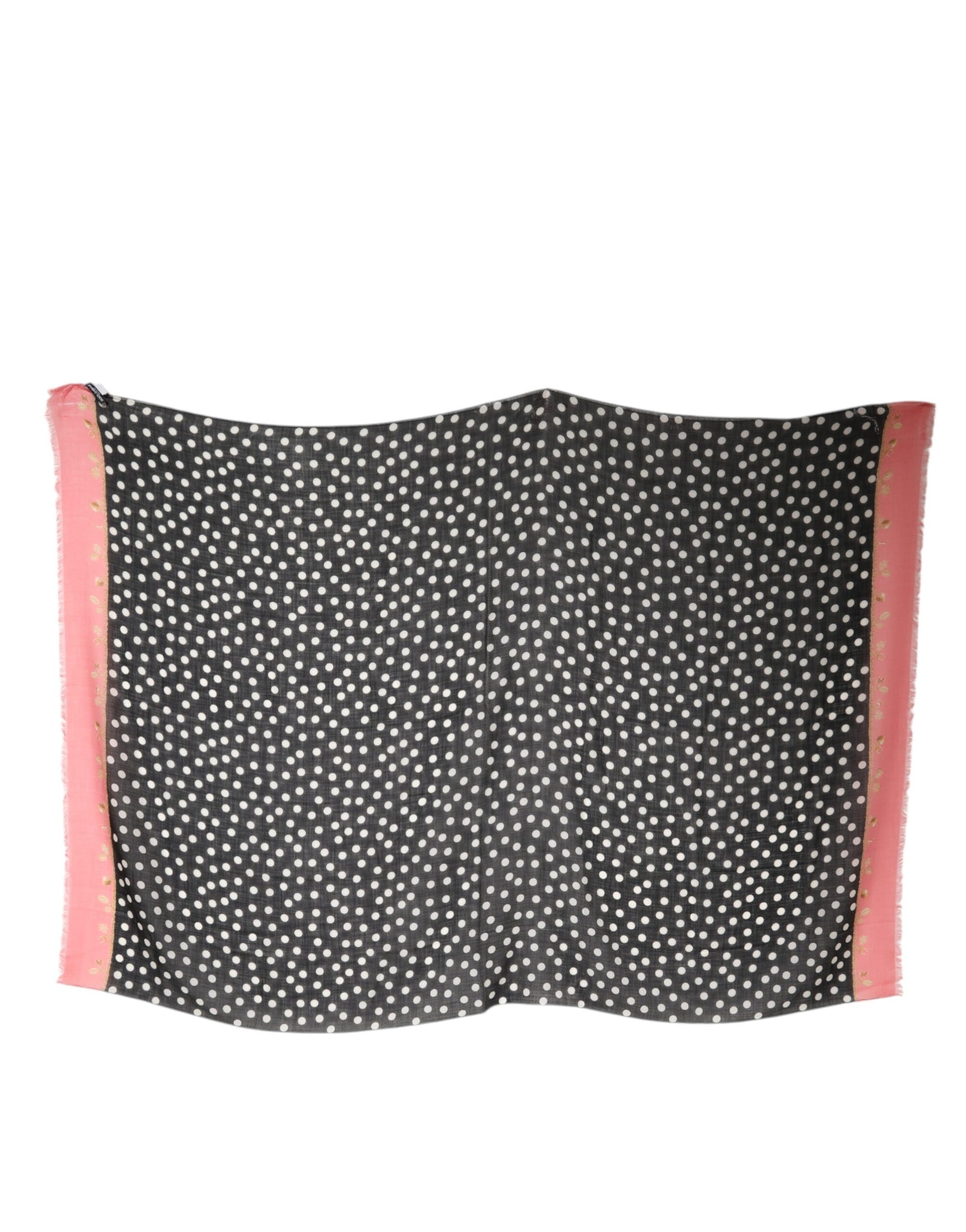 Dolce & Gabbana Black White Polka Dots Fringes Wrap Scarf | Regal Royce