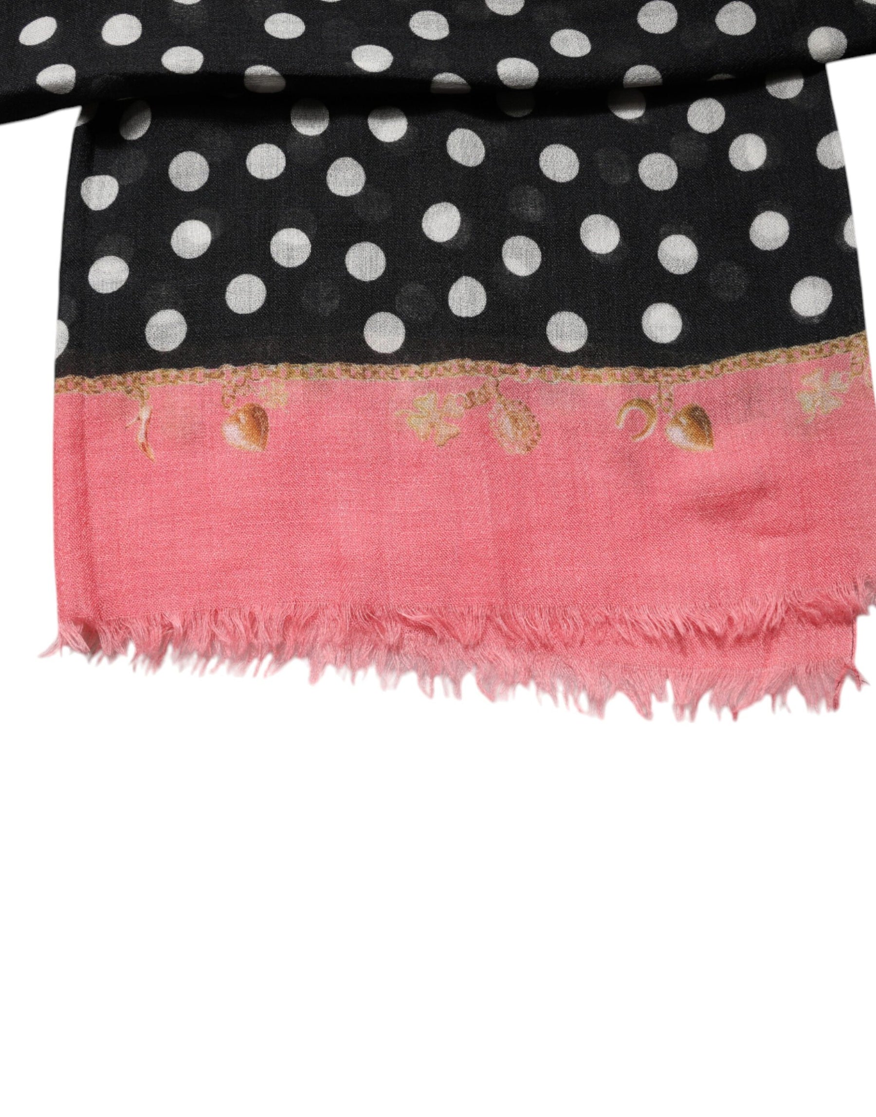 Dolce & Gabbana Black White Polka Dots Fringes Wrap Scarf | Regal Royce