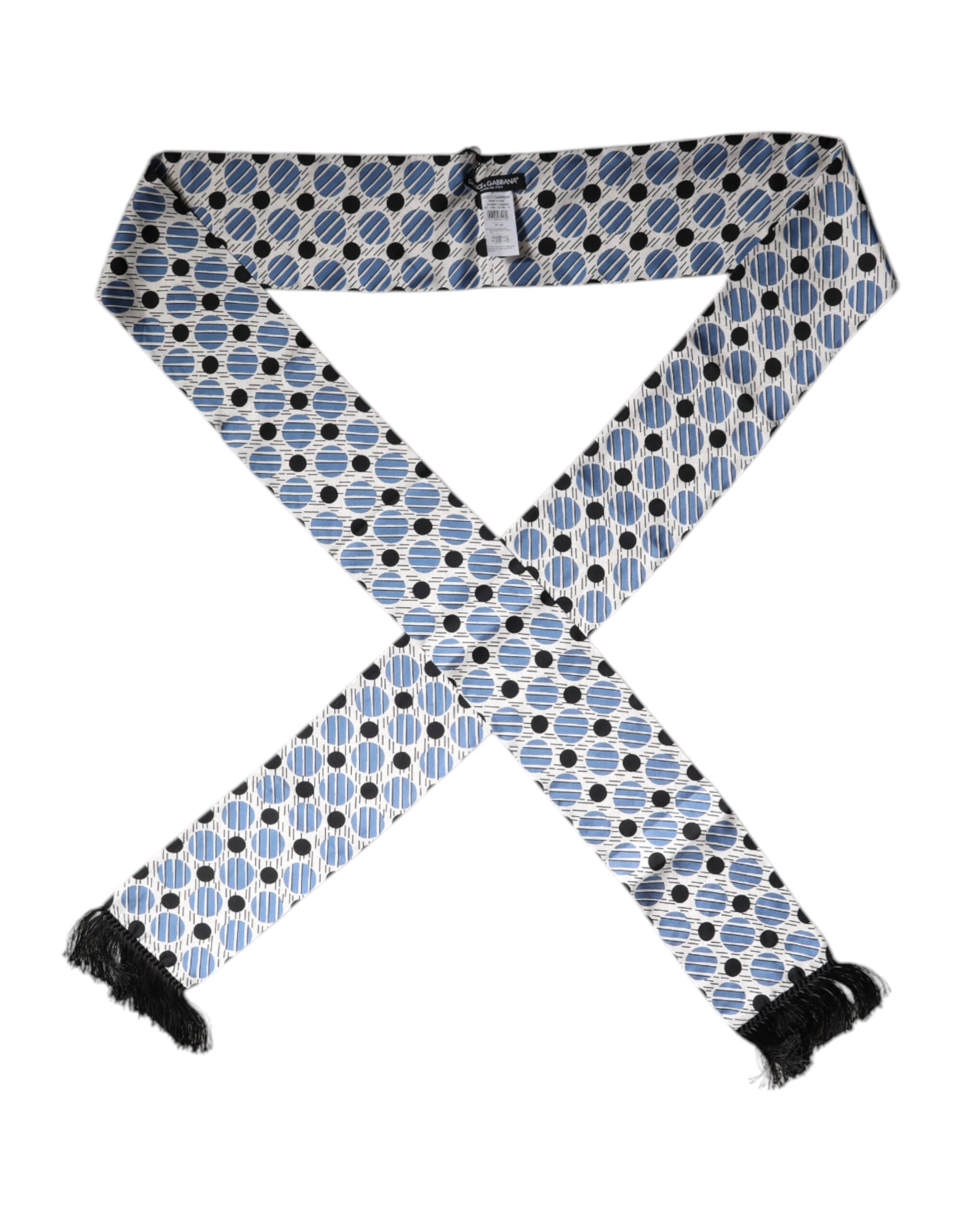 Dolce & Gabbana White Blue Polka Dotted Silk Skinny Scarf | Regal Royce