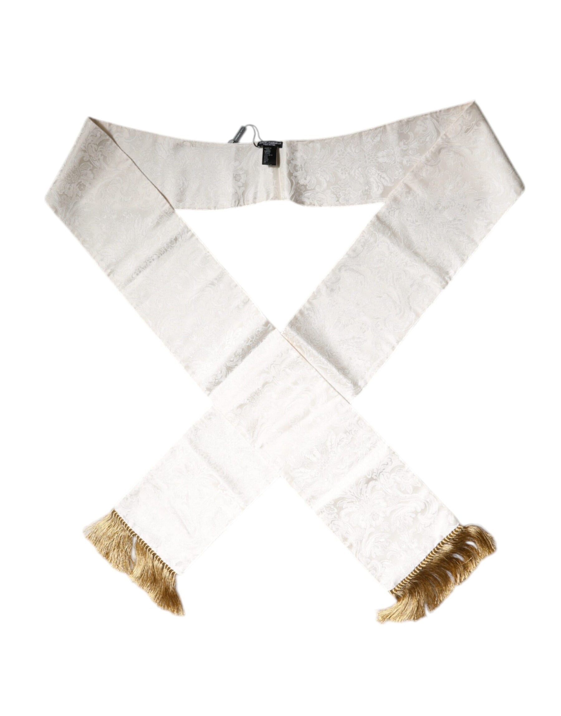 Dolce & Gabbana White Floral Jacquard Skinny Fringes Scarf | Regal Royce
