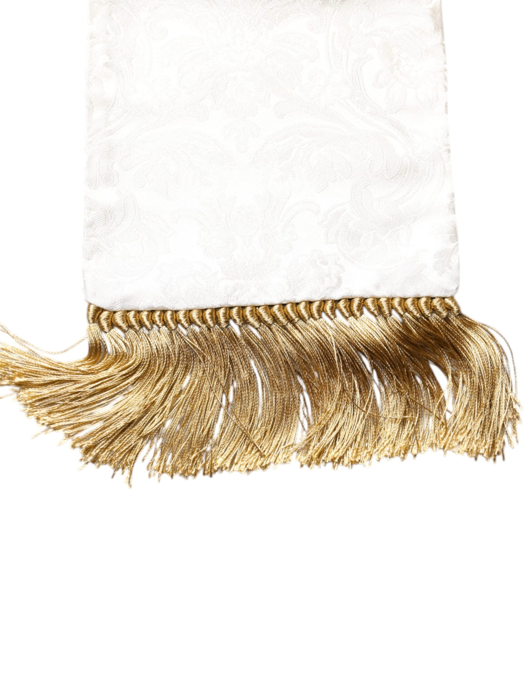 Dolce & Gabbana White Floral Jacquard Skinny Fringes Scarf | Regal Royce