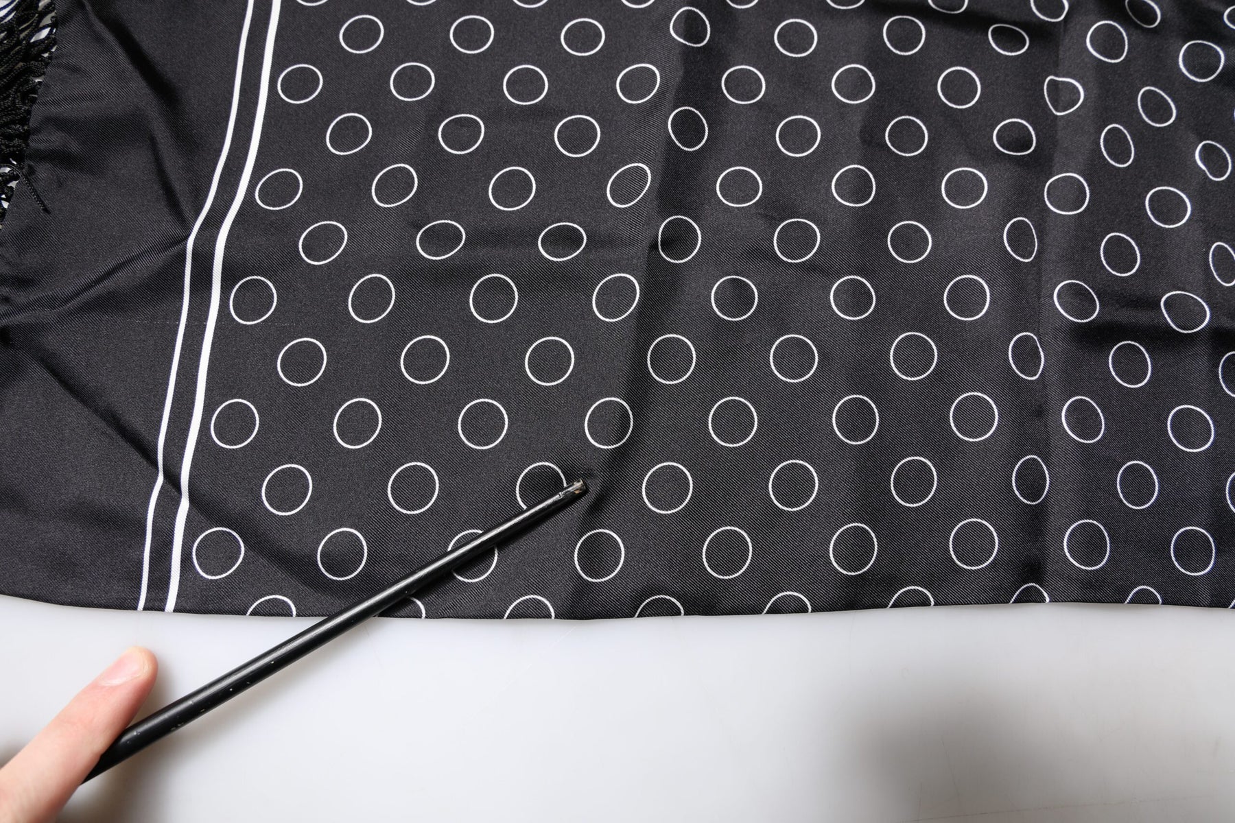 Dolce & Gabbana Black Circles Silk Fringes Shawl Wrap Scarf | Regal Royce