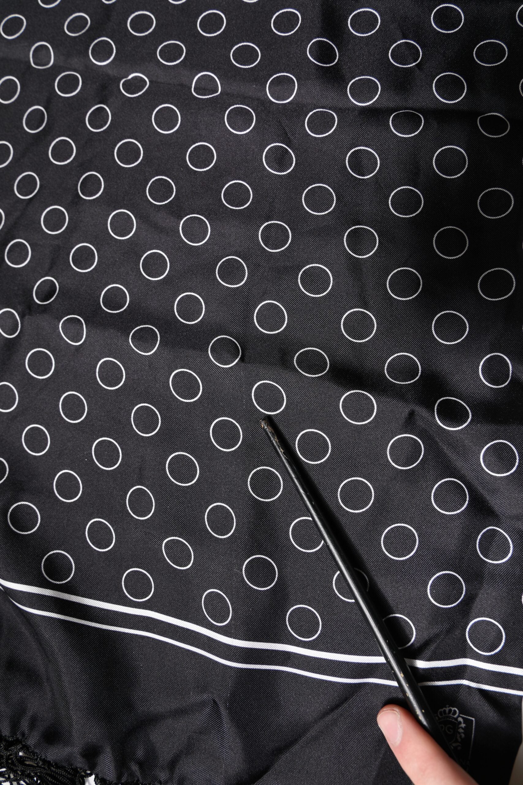 Dolce & Gabbana Black Circles Silk Fringes Shawl Wrap Scarf | Regal Royce