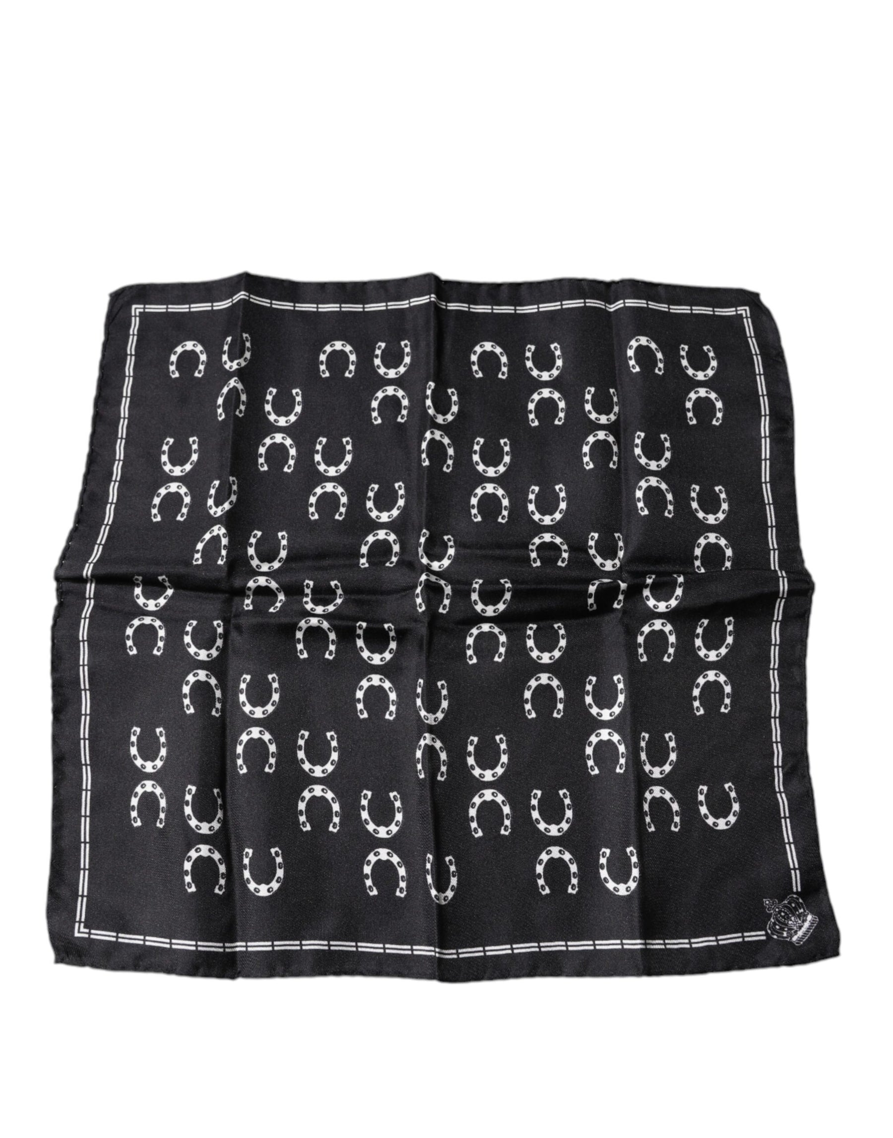 Dolce & Gabbana Black Horseshoe Silk Square Handkerchief Scarf | Regal Royce