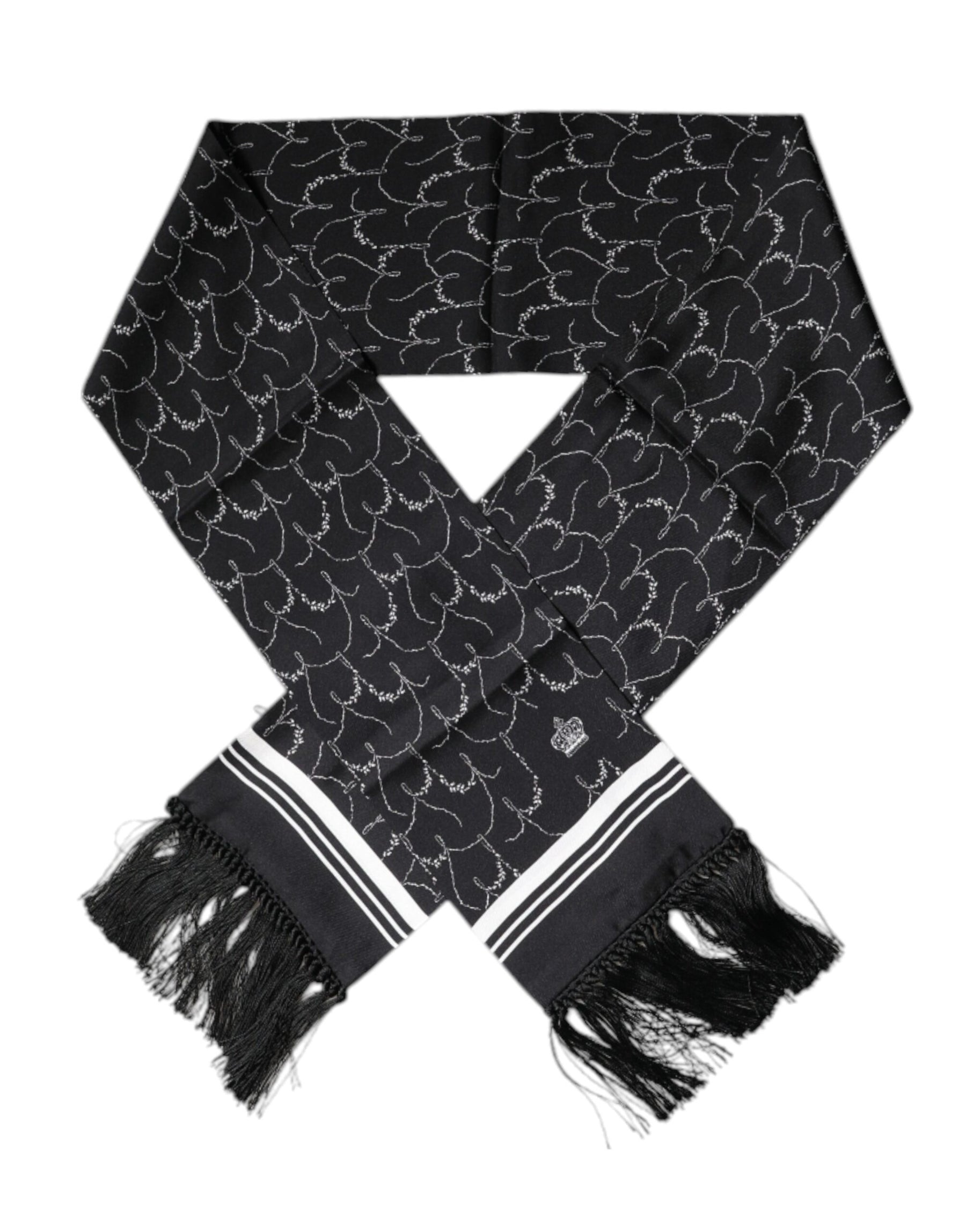 Dolce & Gabbana Black Patterned Skinny Fringes Shawl Scarf | Regal Royce