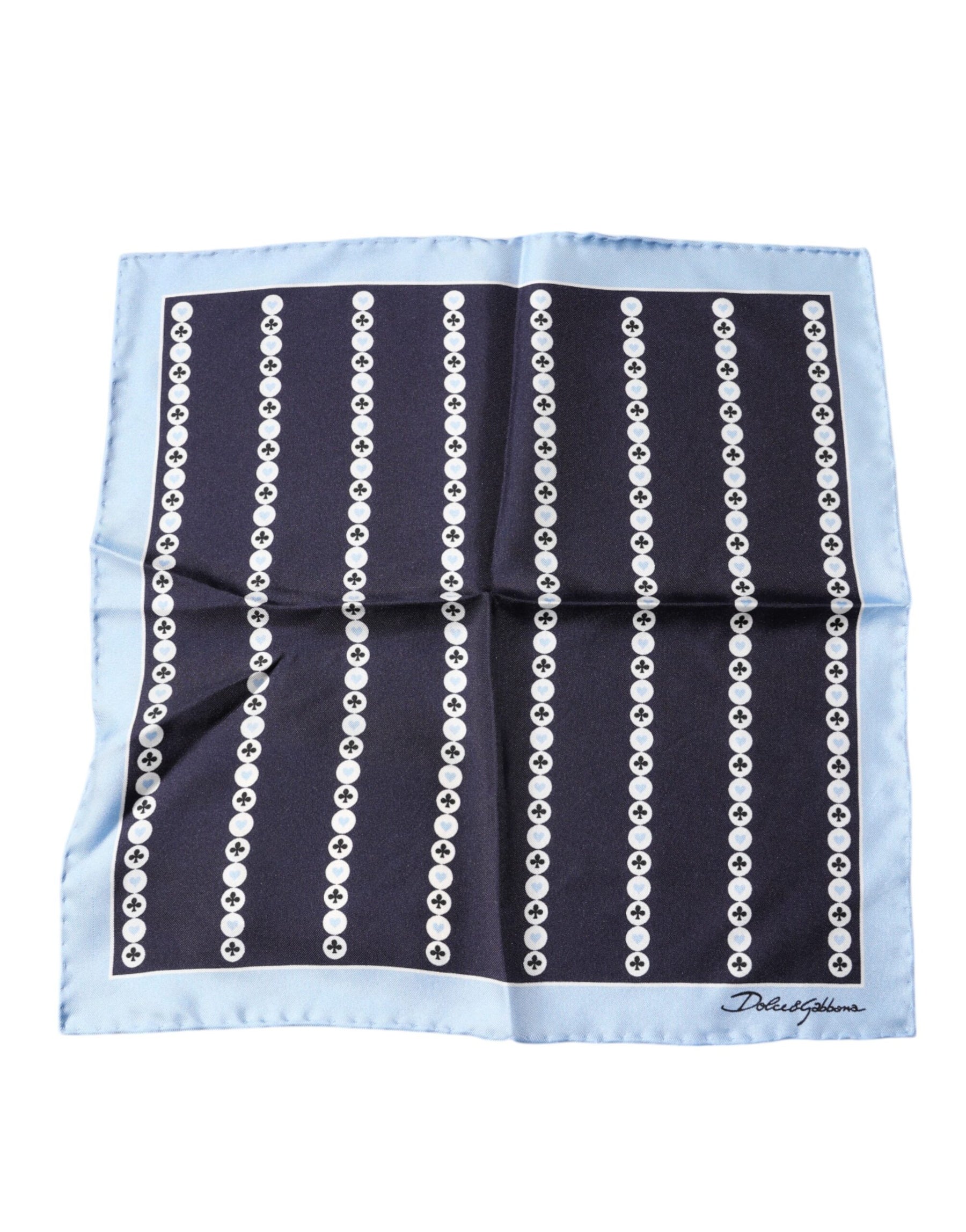 Dolce & Gabbana Blue Heart Spade Silk Handkerchief Scarf | Regal Royce