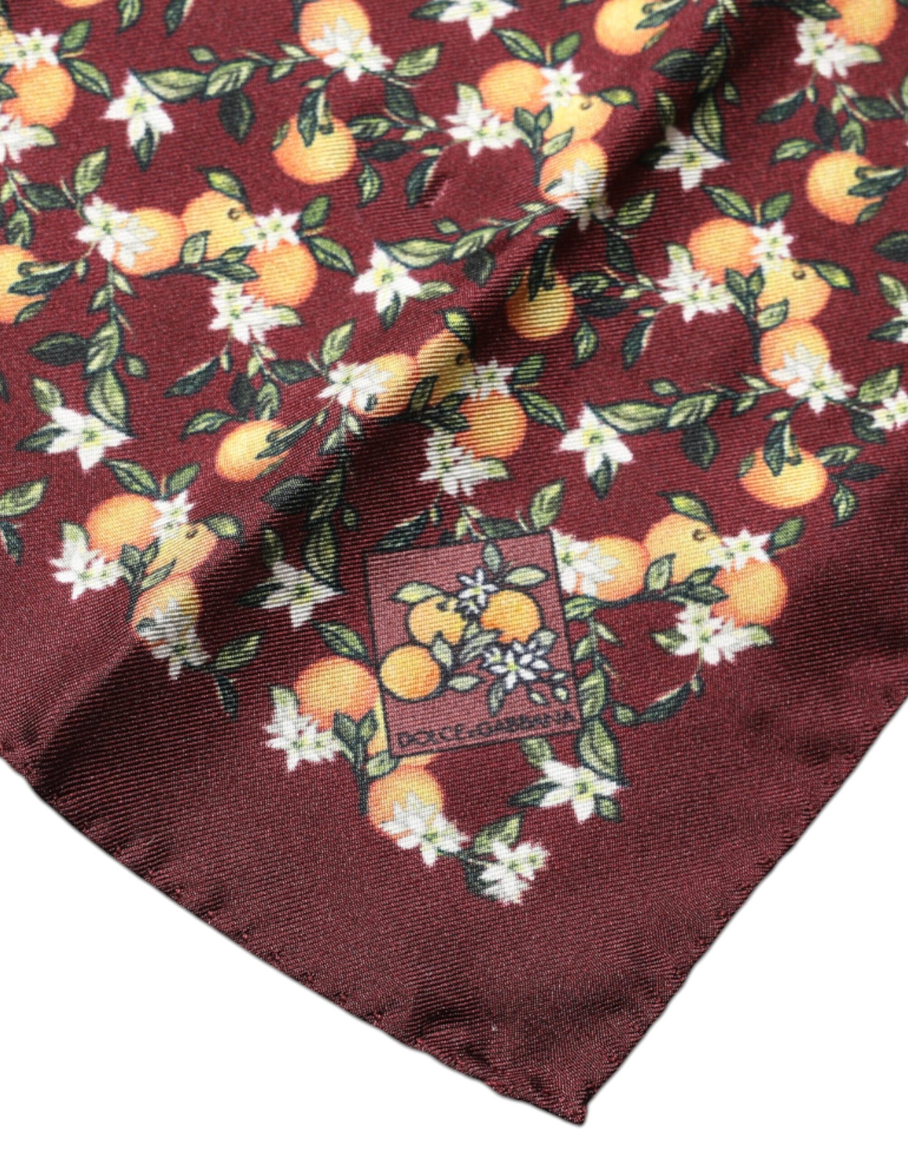 Dolce & Gabbana Maroon Oranges Silk Square Handkerchief Scarf | Regal Royce