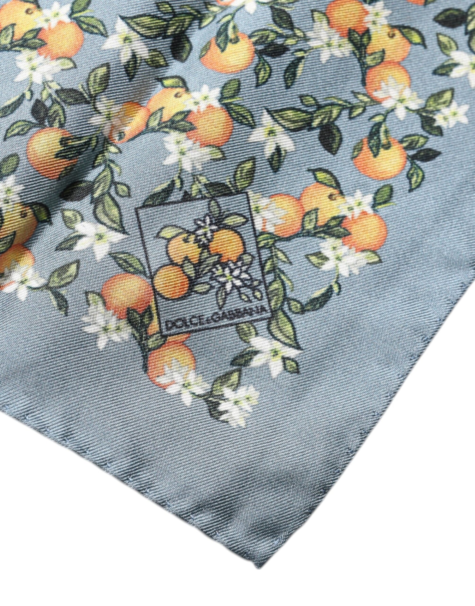 Dolce & Gabbana Gray Oranges Silk Square Handkerchief Scarf | Regal Royce