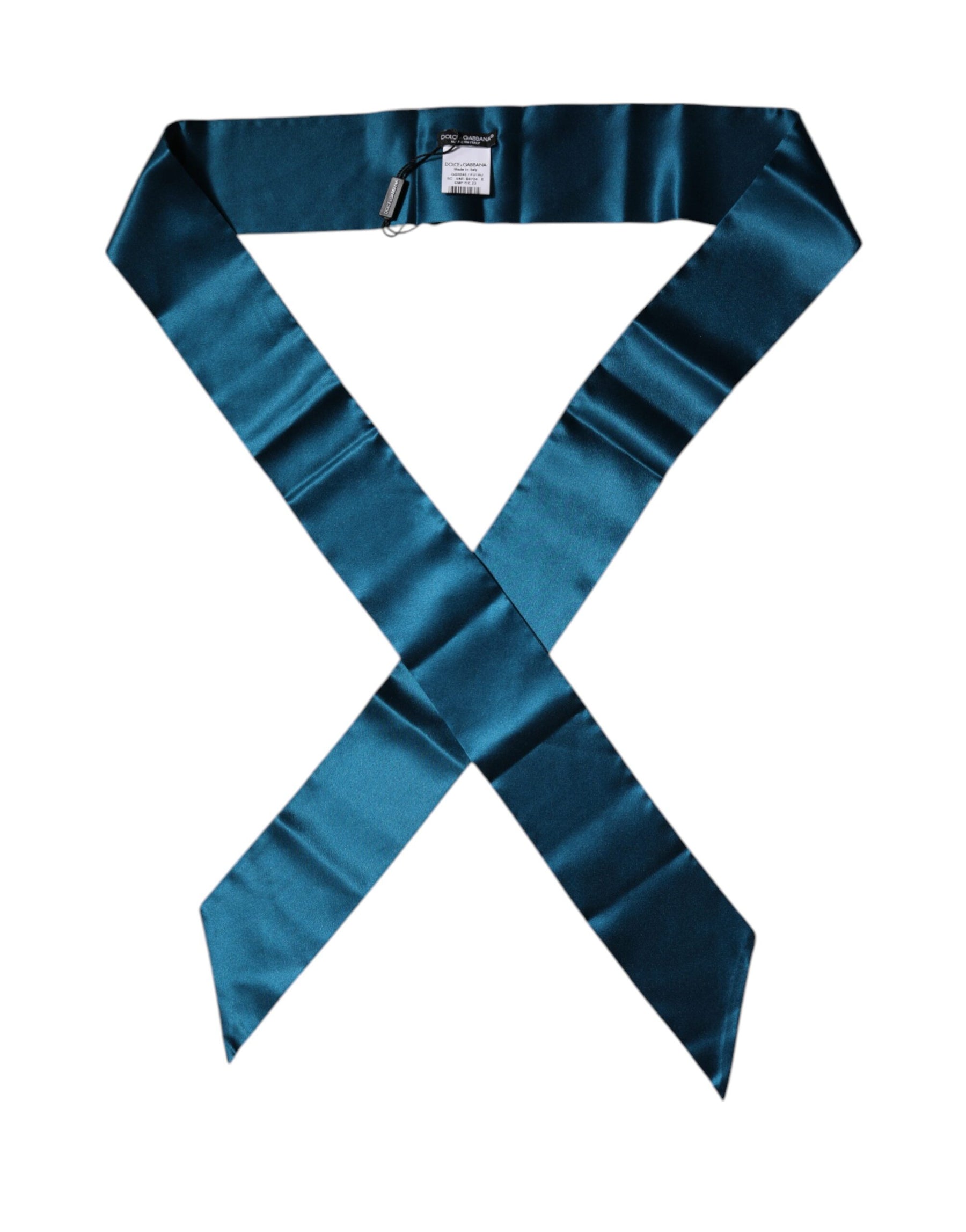 Dolce & Gabbana Dark Green Satin Silk Skinny Foulard Scarf | Regal Royce