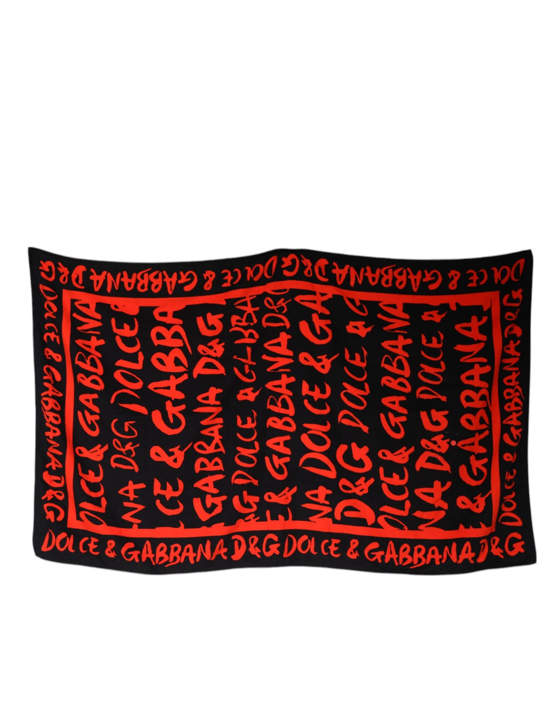 Dolce & Gabbana Black Red Logo Print Cotton Beach Towel | Regal Royce