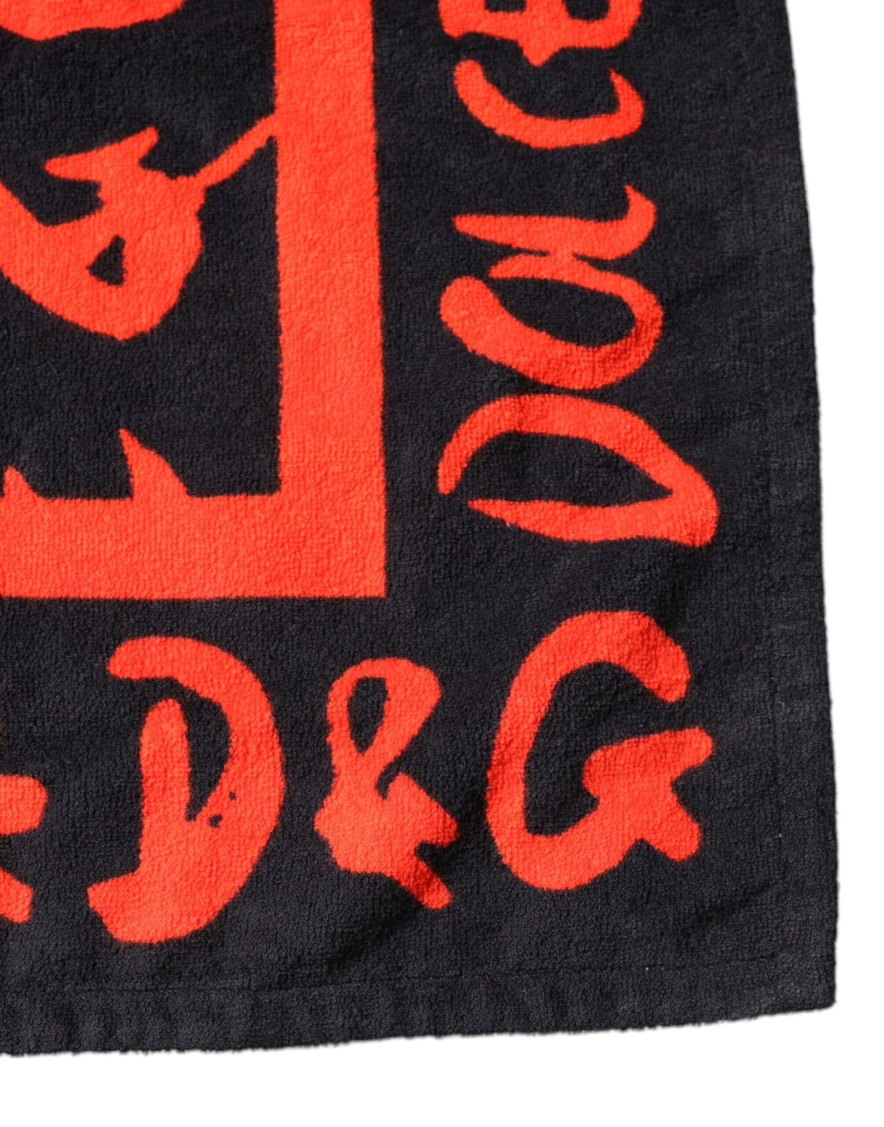 Dolce & Gabbana Black Red Logo Print Cotton Beach Towel | Regal Royce