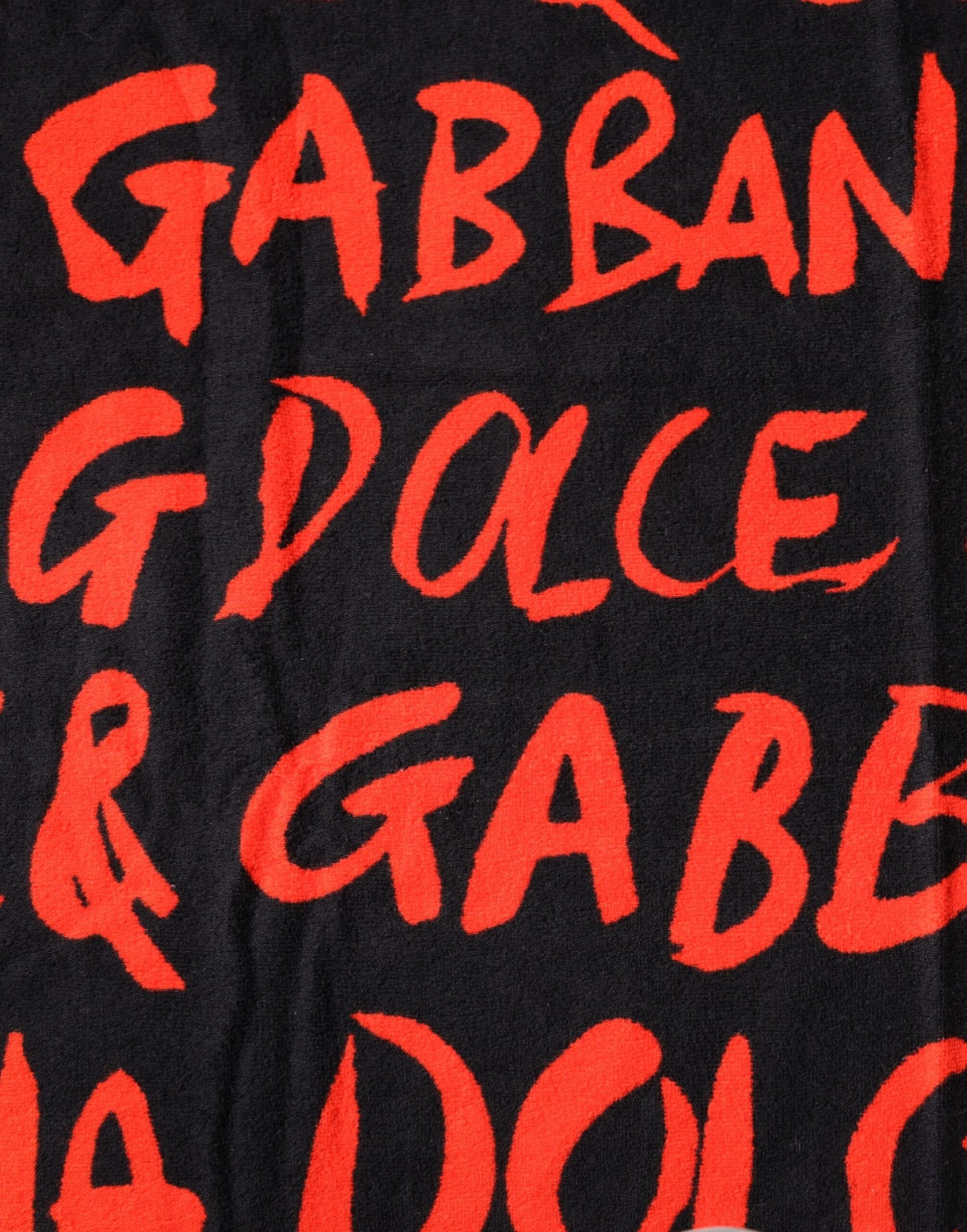 Dolce & Gabbana Black Red Logo Print Cotton Beach Towel | Regal Royce