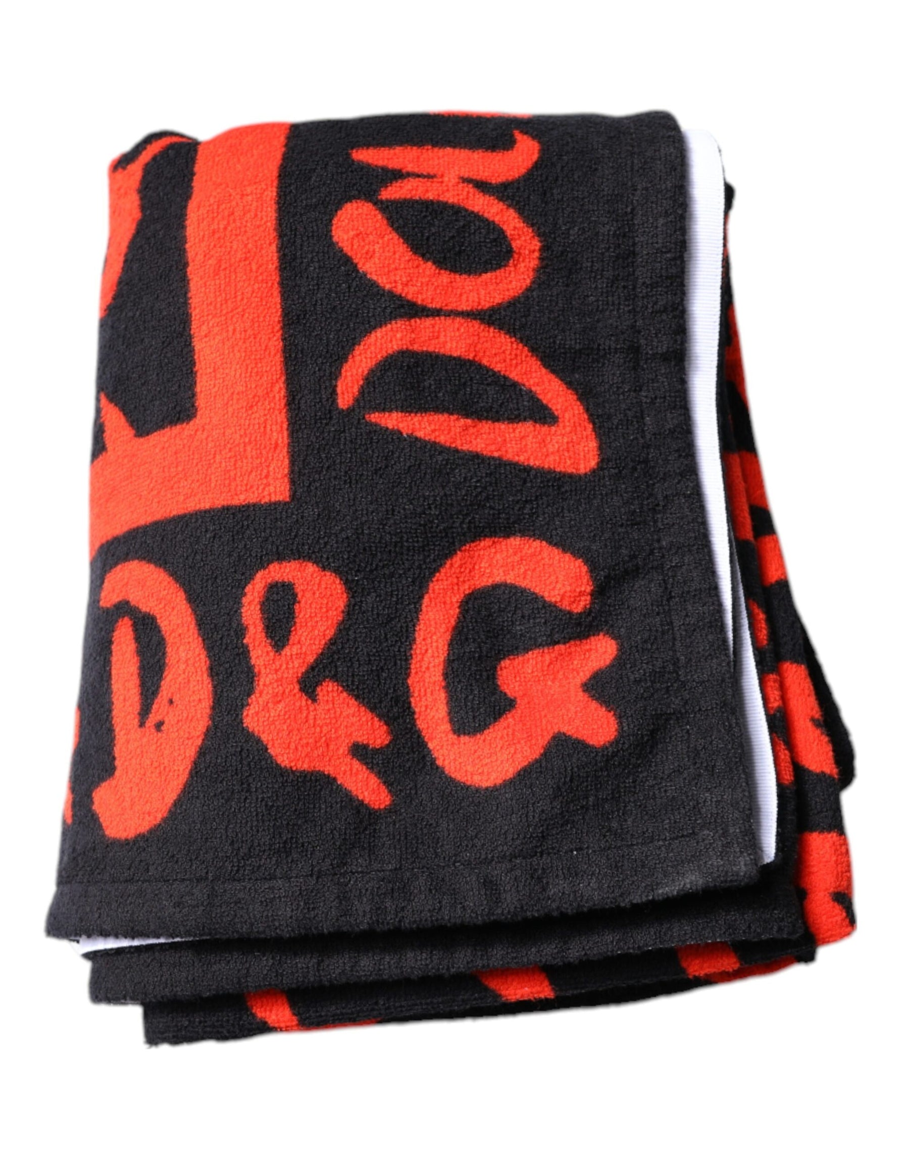 Dolce & Gabbana Black Red Logo Print Cotton Beach Towel | Regal Royce