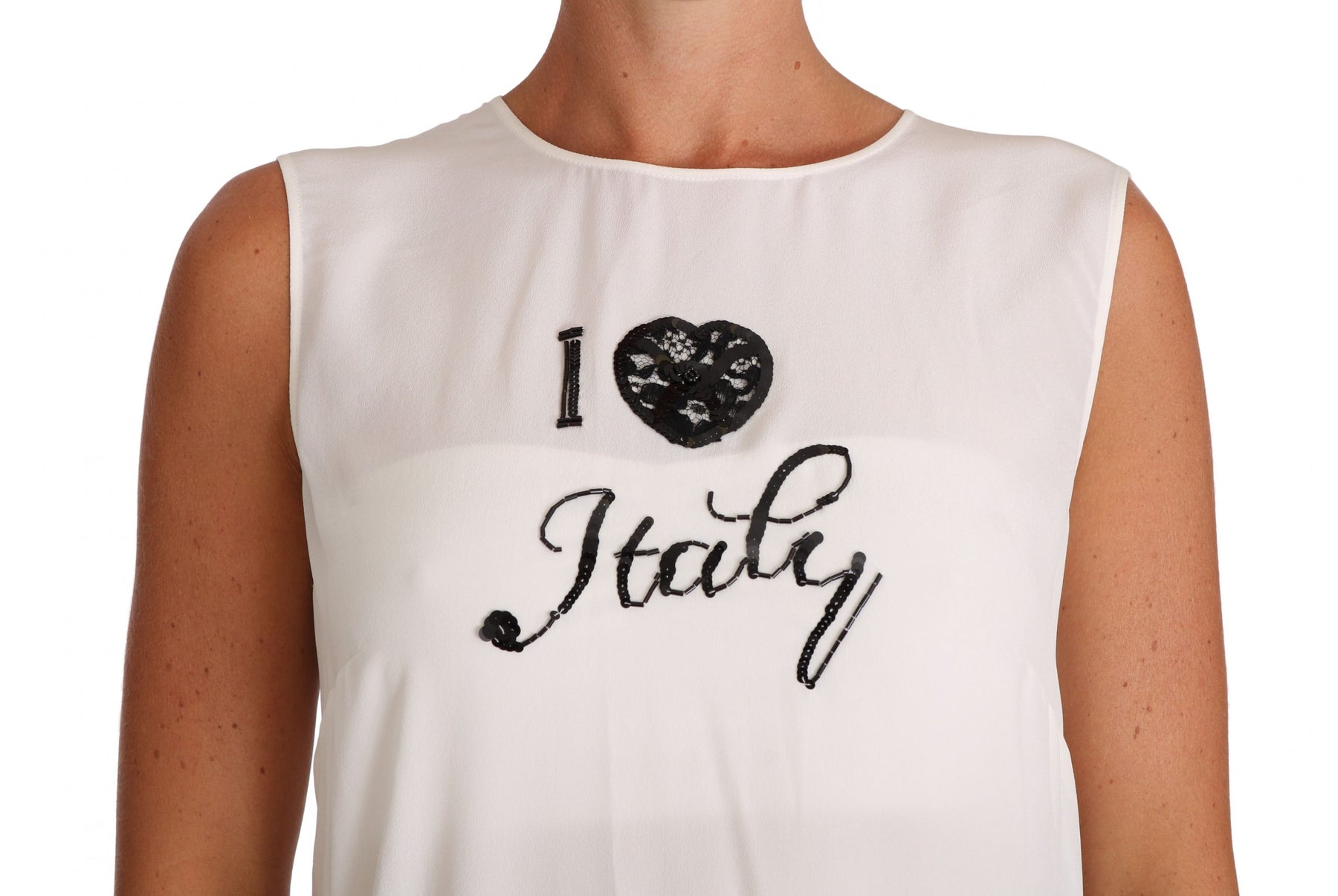 Dolce & Gabbana White Silk I LOVE ITALY Cami T-shirt | Regal Royce