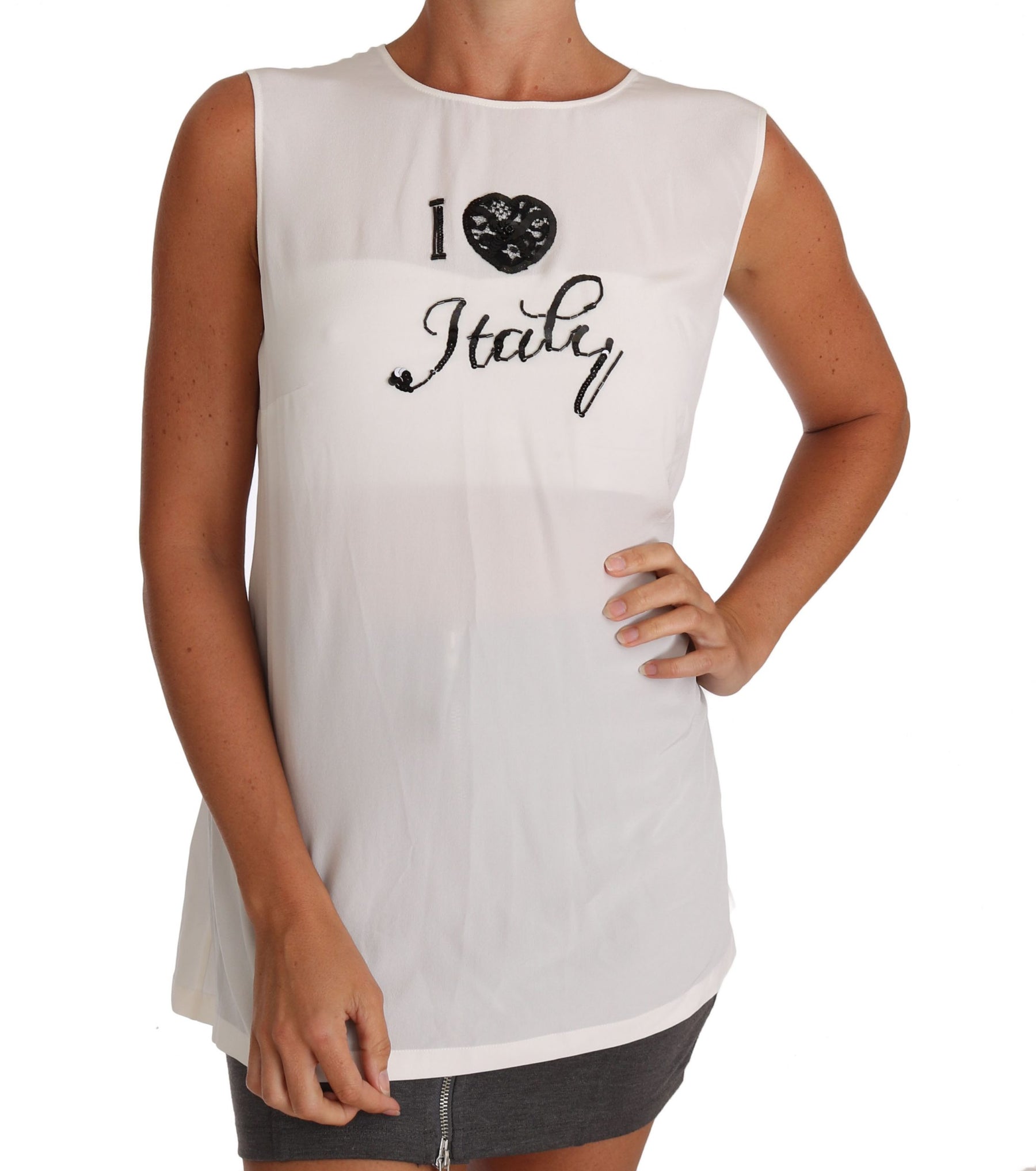 Dolce & Gabbana White Silk I LOVE ITALY Cami T-shirt | Regal Royce