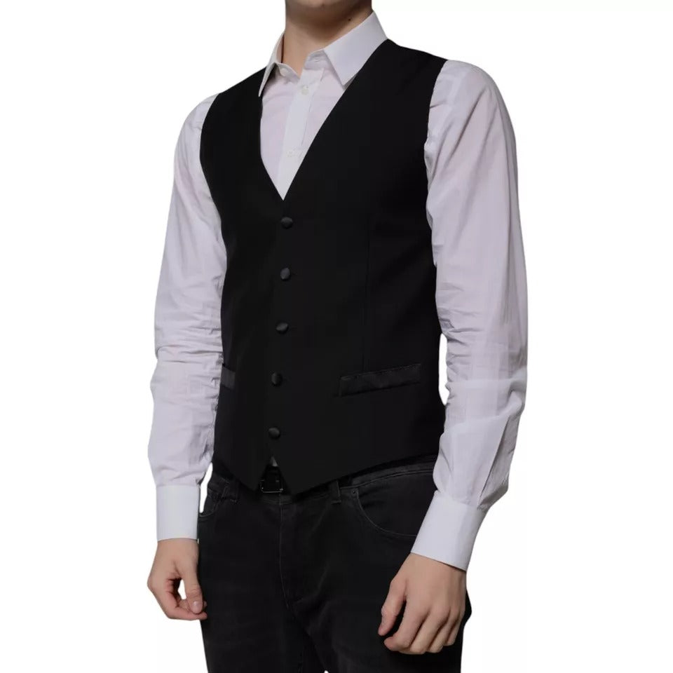 Dolce & Gabbana Black Wool Formal Dress Men Waistcoat Vest | Regal Royce