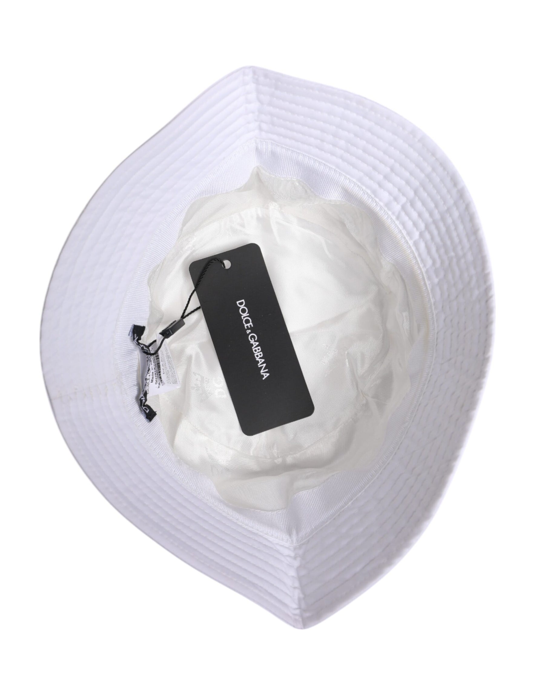 Dolce & Gabbana White Cotton Wide Brim Bucket Hat | Regal Royce