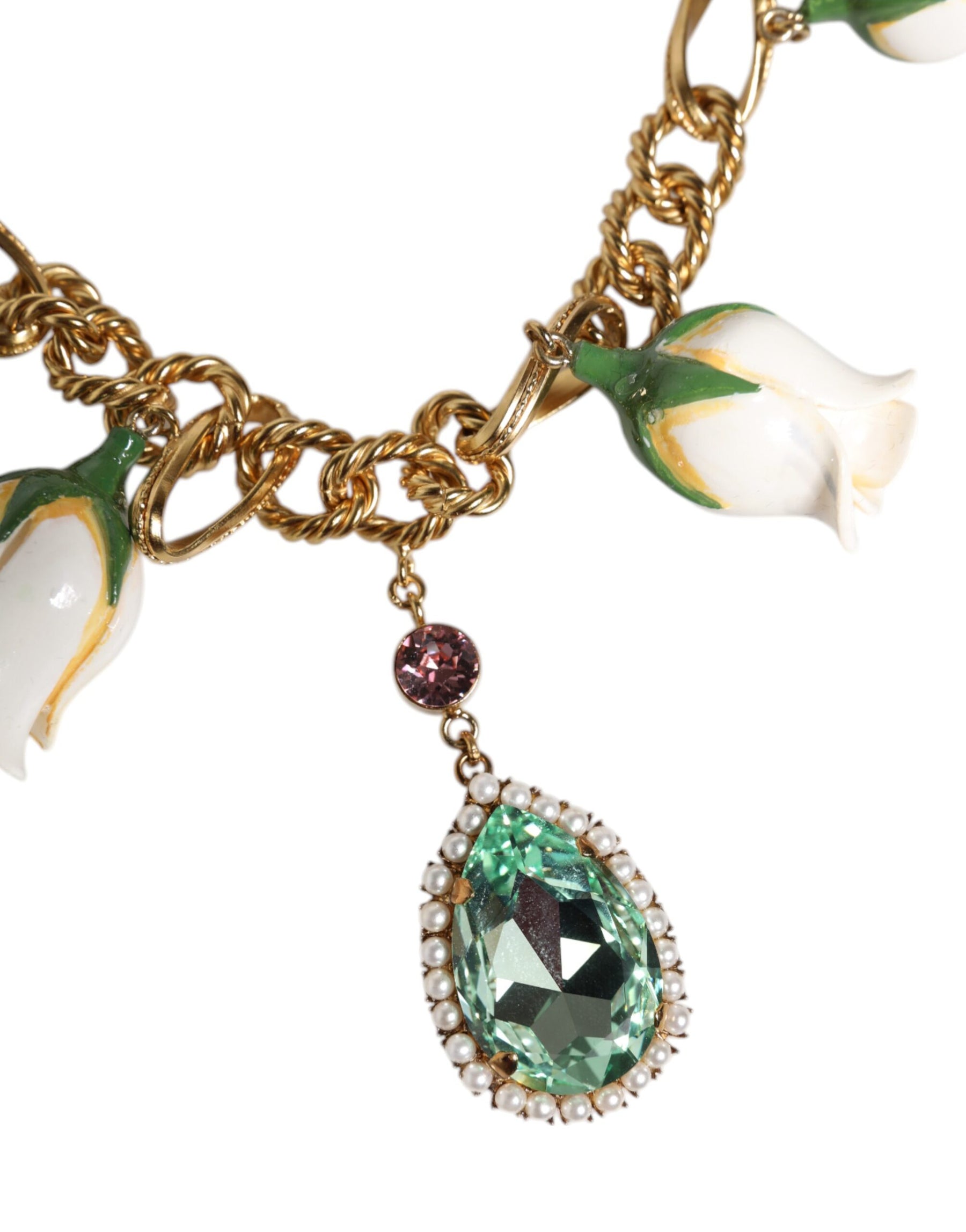 Dolce & Gabbana Gold Brass Short Chain Flower Crystal Pendant Necklace | Regal Royce