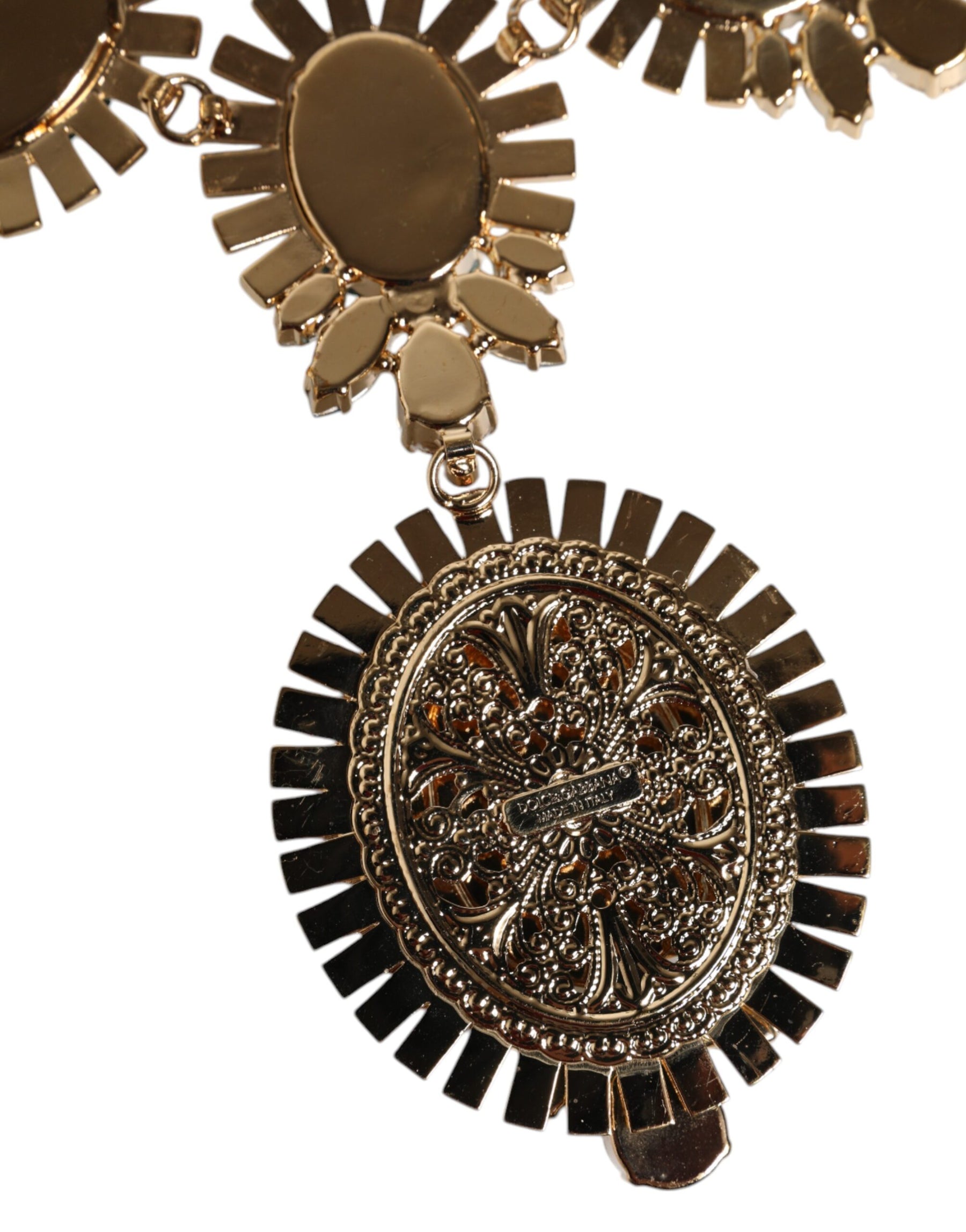 Dolce & Gabbana Gold Brass Pietre Oval Crystal Embellished Necklace | Regal Royce
